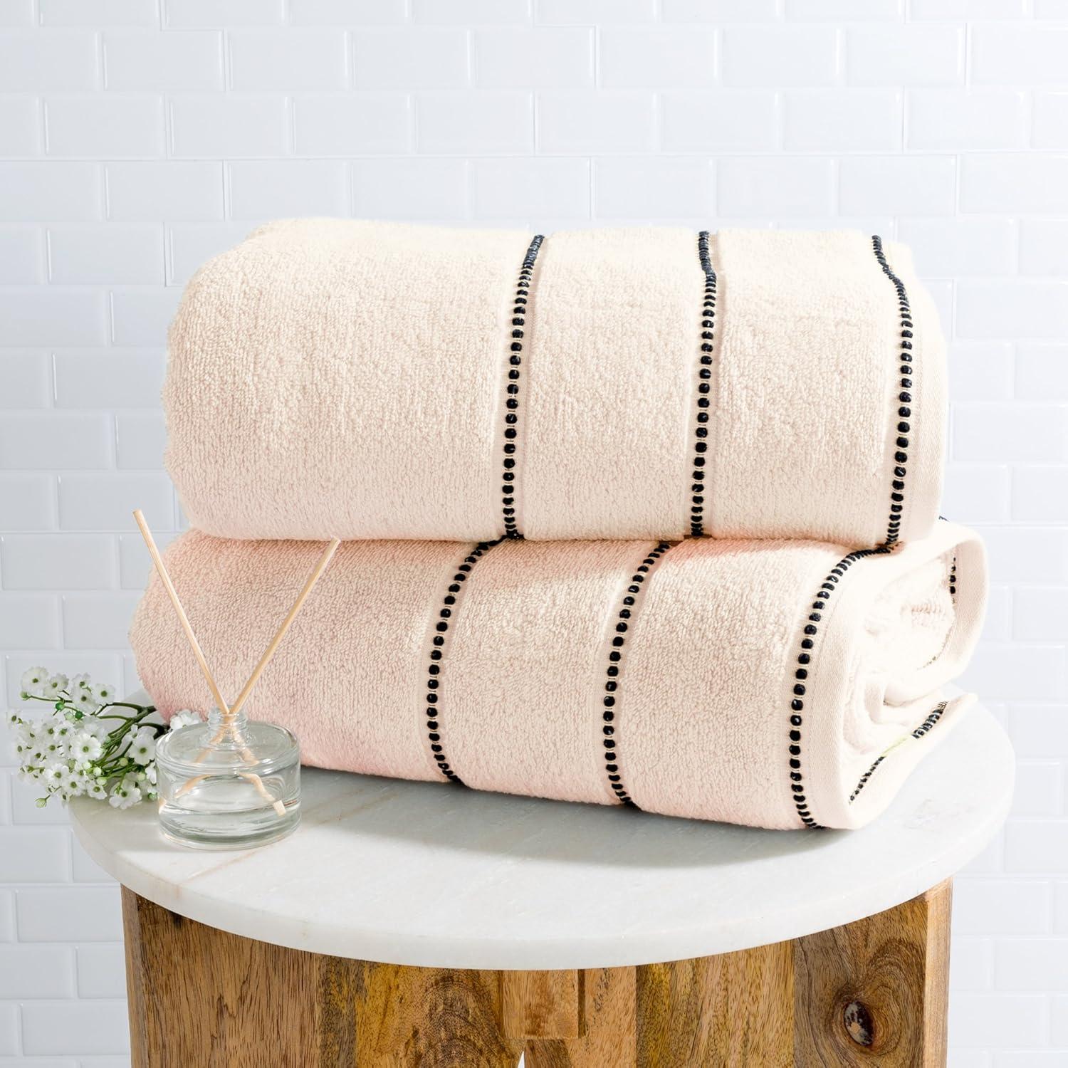 imageLuxury Cotton Towel Set 2 Piece Bath Sheet Set Made From 100 Zero Twist Cotton Quick Dry Soft and Absorbent By Lavish Home Eggplant WhiteBeige and Black