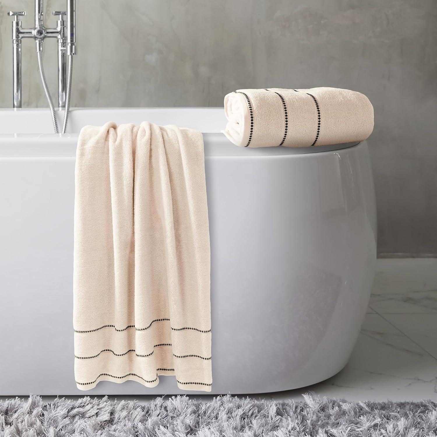 imageLuxury Cotton Towel Set 2 Piece Bath Sheet Set Made From 100 Zero Twist Cotton Quick Dry Soft and Absorbent By Lavish Home Eggplant WhiteBeige and Black