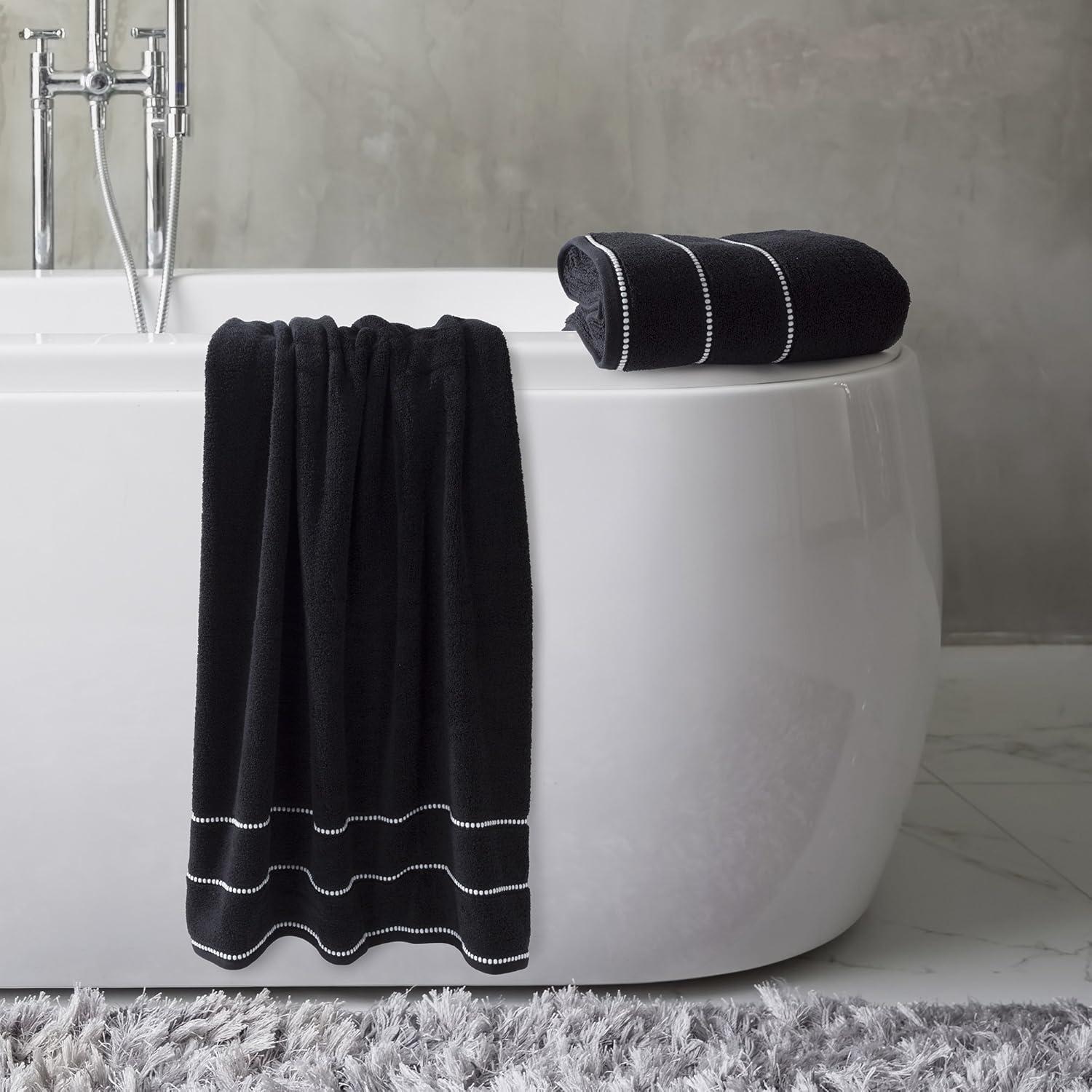imageLuxury Cotton Towel Set 2 Piece Bath Sheet Set Made From 100 Zero Twist Cotton Quick Dry Soft and Absorbent By Lavish Home Eggplant WhiteBlack and White