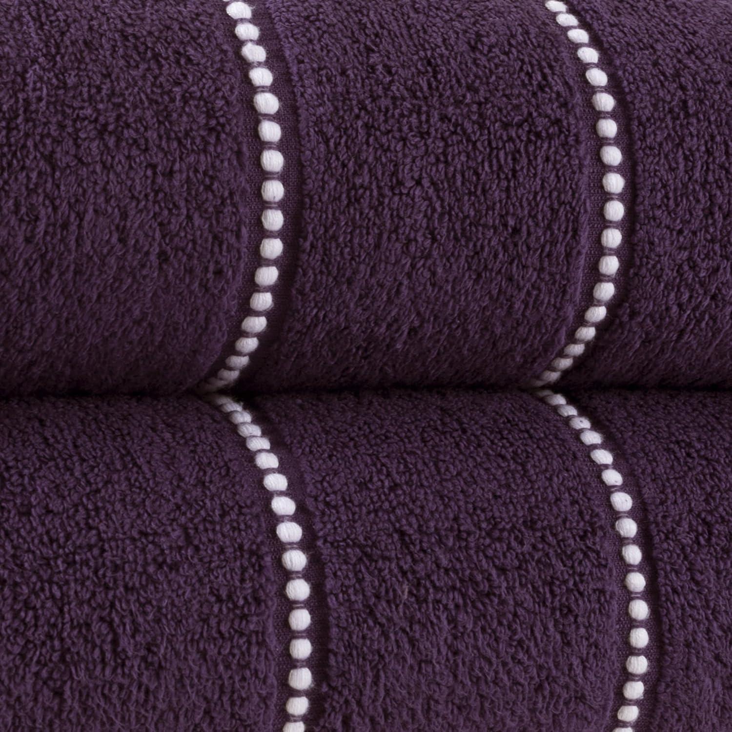 imageLuxury Cotton Towel Set 2 Piece Bath Sheet Set Made From 100 Zero Twist Cotton Quick Dry Soft and Absorbent By Lavish Home Eggplant WhiteEggplant and Black