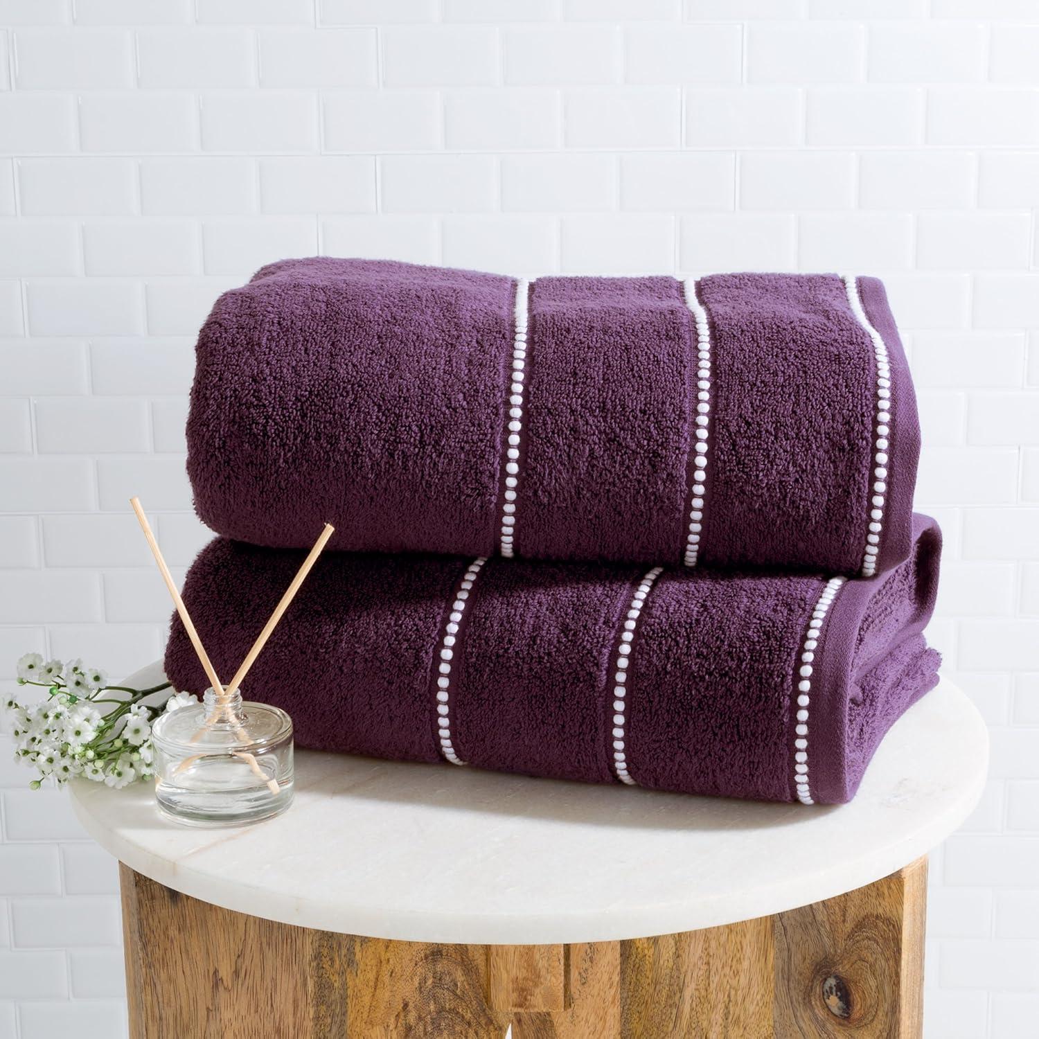 imageLuxury Cotton Towel Set 2 Piece Bath Sheet Set Made From 100 Zero Twist Cotton Quick Dry Soft and Absorbent By Lavish Home Eggplant WhiteEggplant and Black
