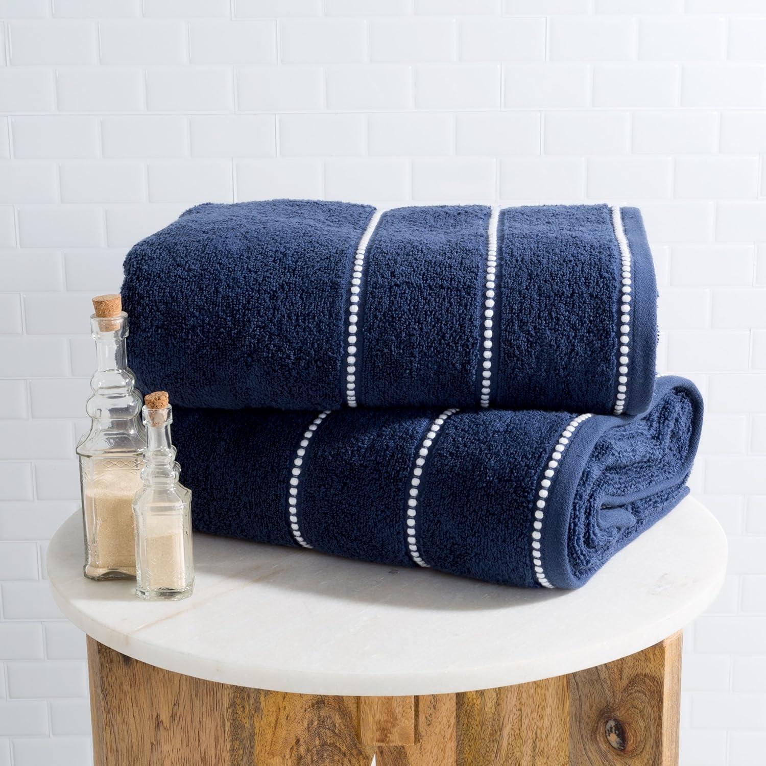 imageLuxury Cotton Towel Set 2 Piece Bath Sheet Set Made From 100 Zero Twist Cotton Quick Dry Soft and Absorbent By Lavish Home Eggplant WhiteNavy and White