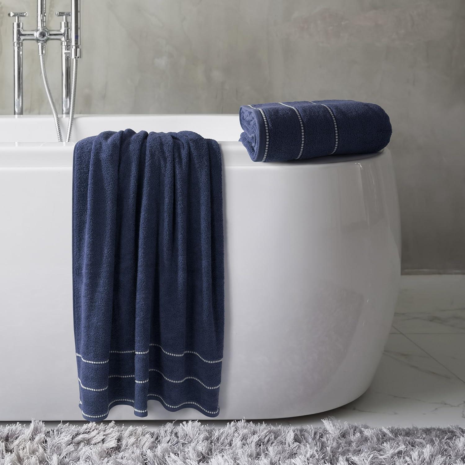 imageLuxury Cotton Towel Set 2 Piece Bath Sheet Set Made From 100 Zero Twist Cotton Quick Dry Soft and Absorbent By Lavish Home Eggplant WhiteNavy and White