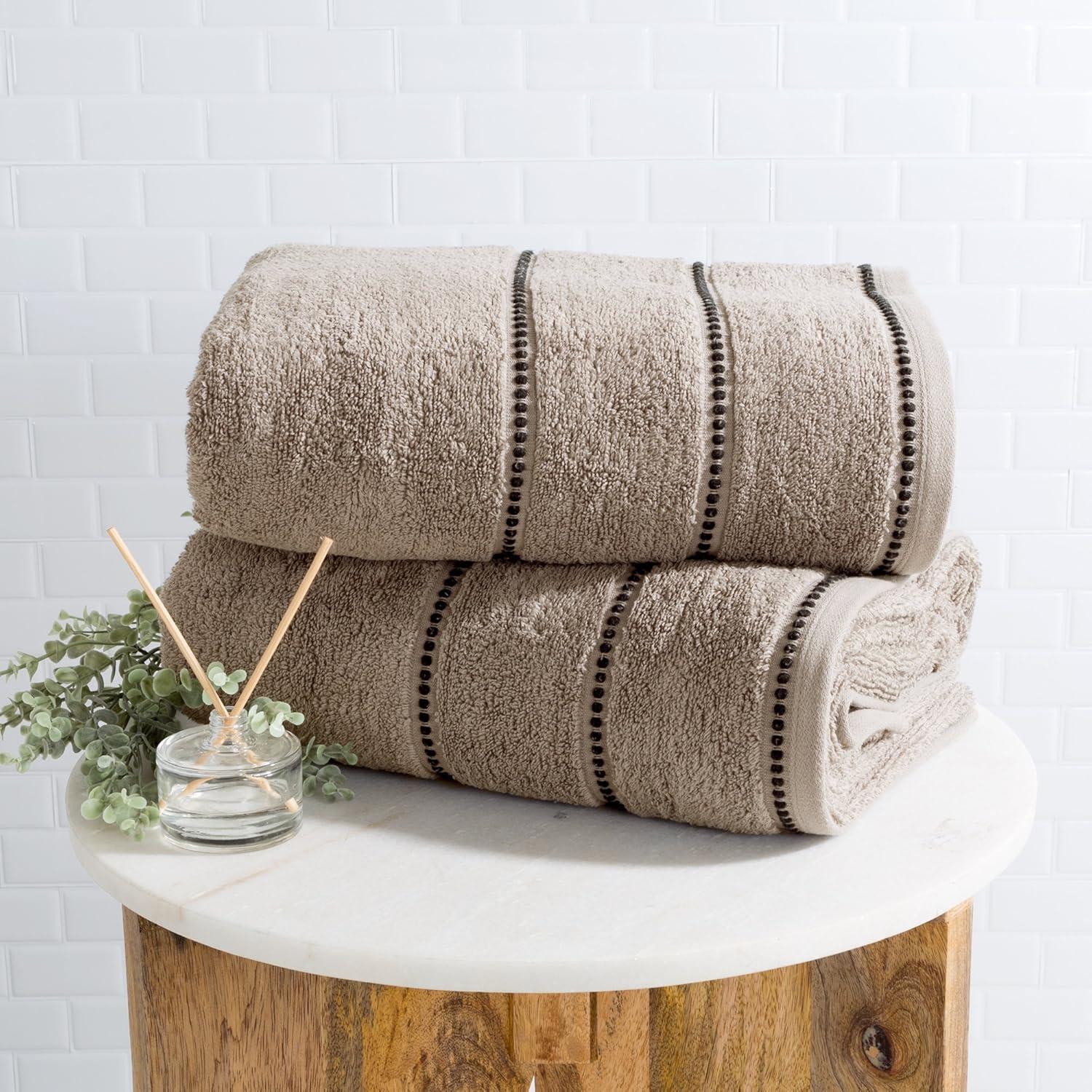 imageLuxury Cotton Towel Set 2 Piece Bath Sheet Set Made From 100 Zero Twist Cotton Quick Dry Soft and Absorbent By Lavish Home Eggplant WhiteTaupe and Black