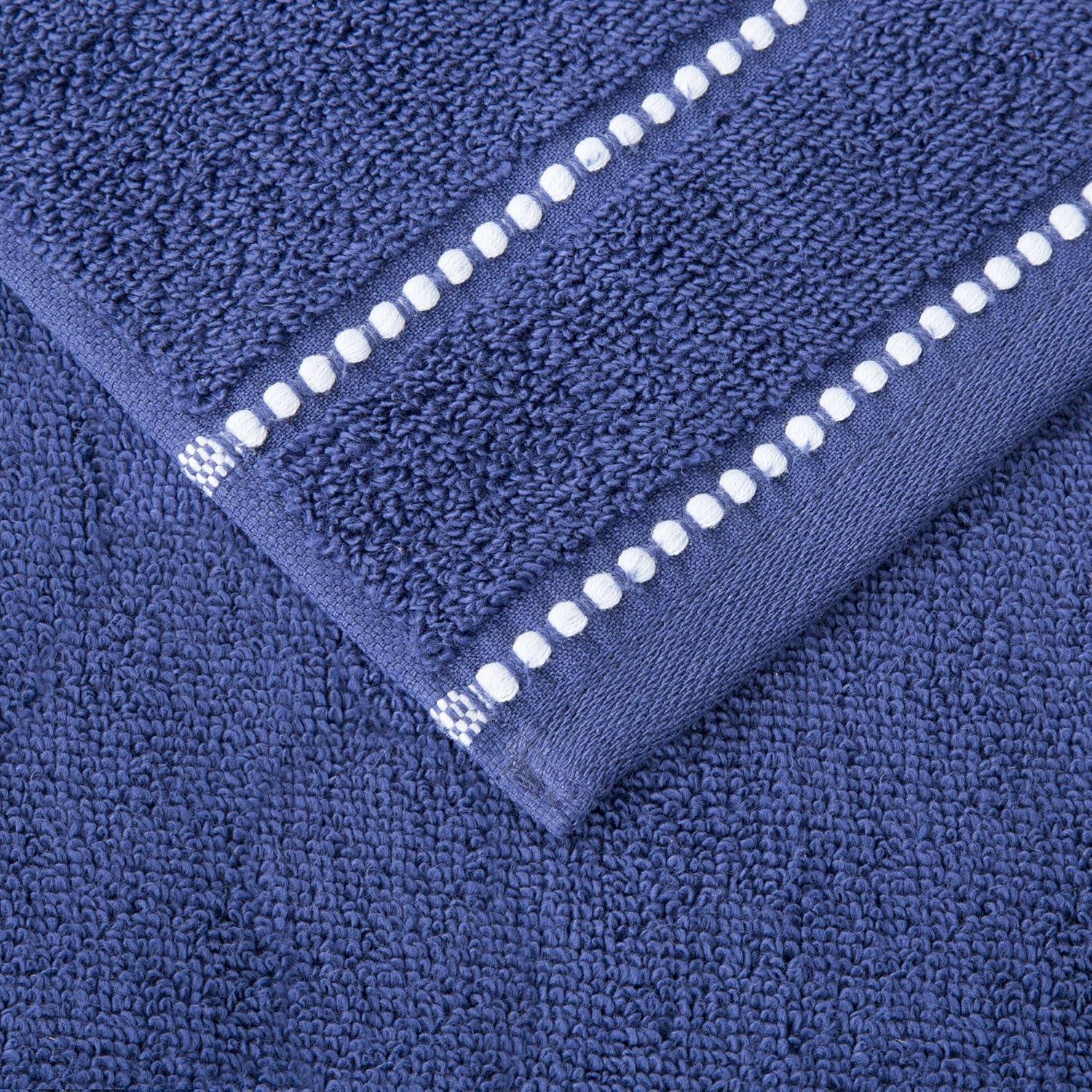 imageLuxury Cotton Towel Set Quick Dry Zero Twist and Soft 6 Piece Set With 2 Bath Towels 2 Hand Cloths and 2 Washcloths By Lavish Home Navy White 12quot x 12quot
