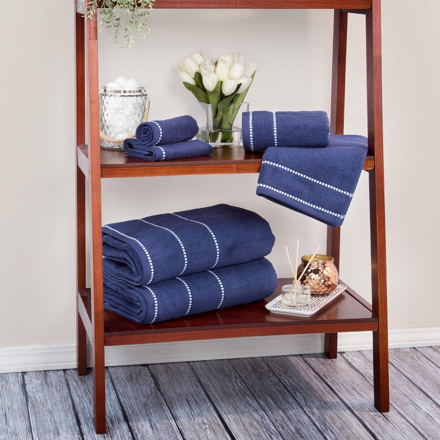 imageLuxury Cotton Towel Set Quick Dry Zero Twist and Soft 6 Piece Set With 2 Bath Towels 2 Hand Cloths and 2 Washcloths By Lavish Home Navy White 12quot x 12quot