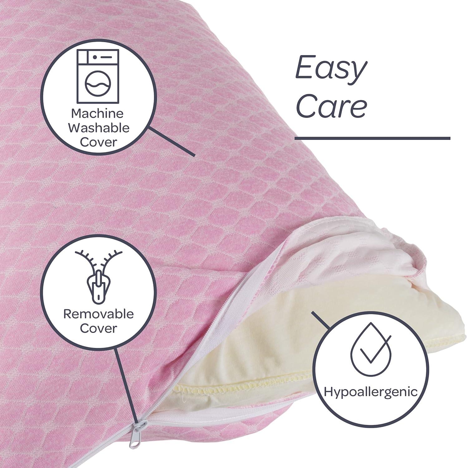imageMemory Foam Body Pillow for Side Sleepers Back Pain Pregnant Women Aching Legs and Knees Hypoallergenic Zippered Protector by Lavish Home PinkPink