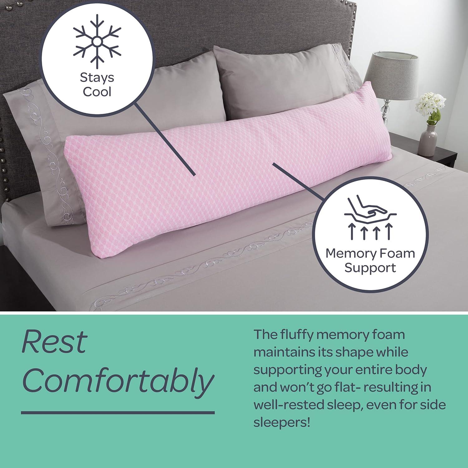 imageMemory Foam Body Pillow for Side Sleepers Back Pain Pregnant Women Aching Legs and Knees Hypoallergenic Zippered Protector by Lavish Home PinkPink