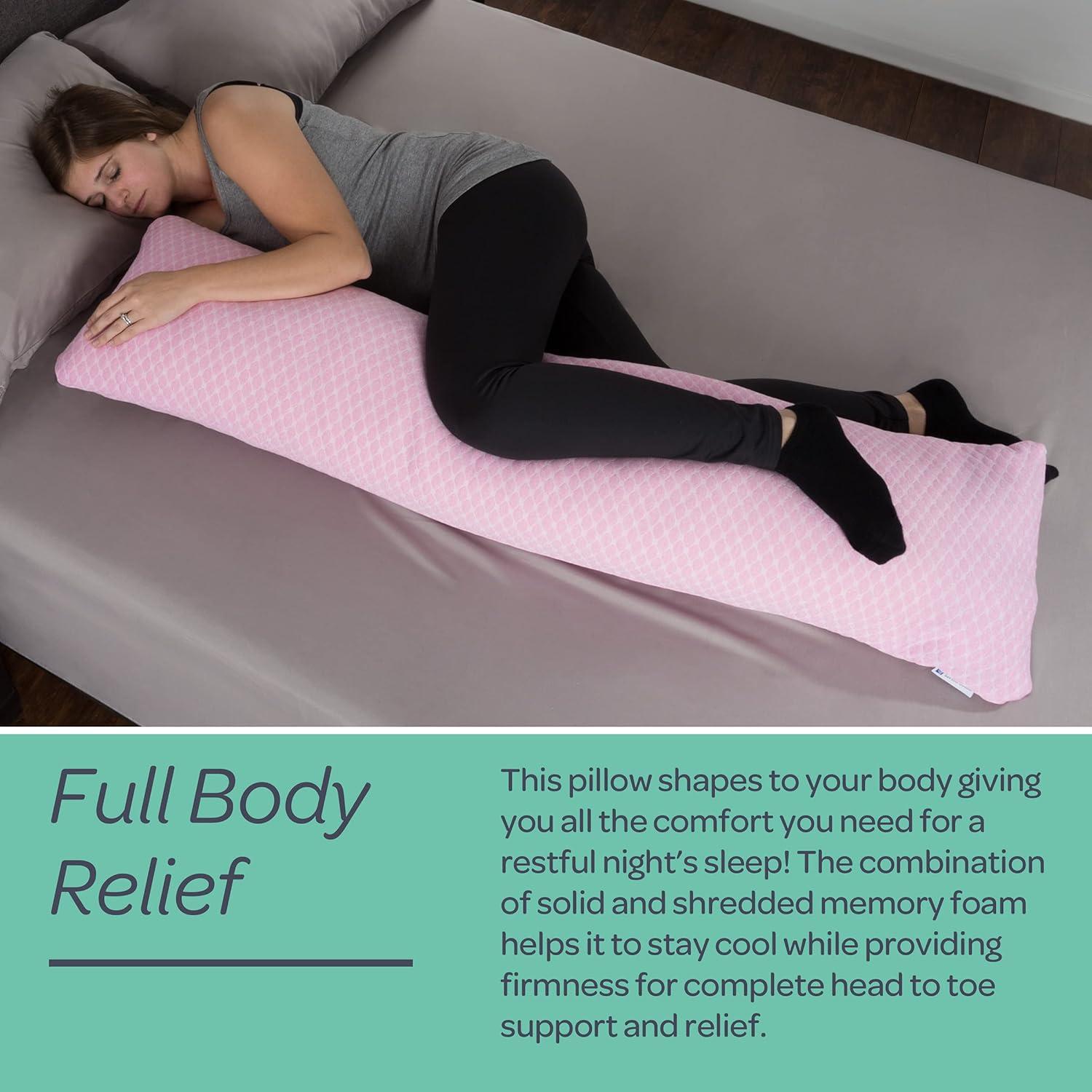 imageMemory Foam Body Pillow for Side Sleepers Back Pain Pregnant Women Aching Legs and Knees Hypoallergenic Zippered Protector by Lavish Home PinkPink
