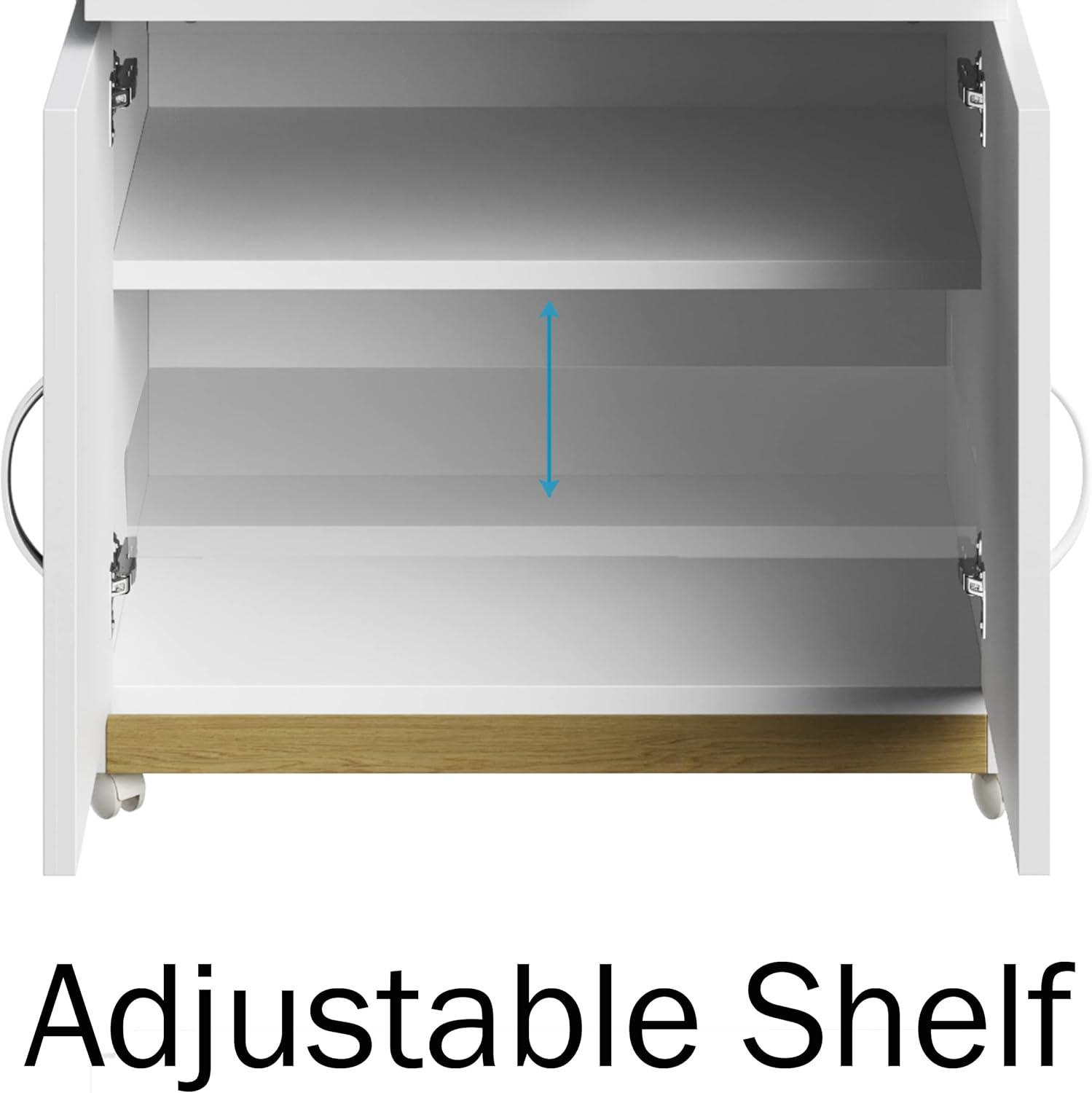 imageMicrowave Stand with Storage Rolling White Cabinet with Doors Drawer and Locking Wheels Freestanding Wood Cart by Lavish Home White and OakWhite and Oak