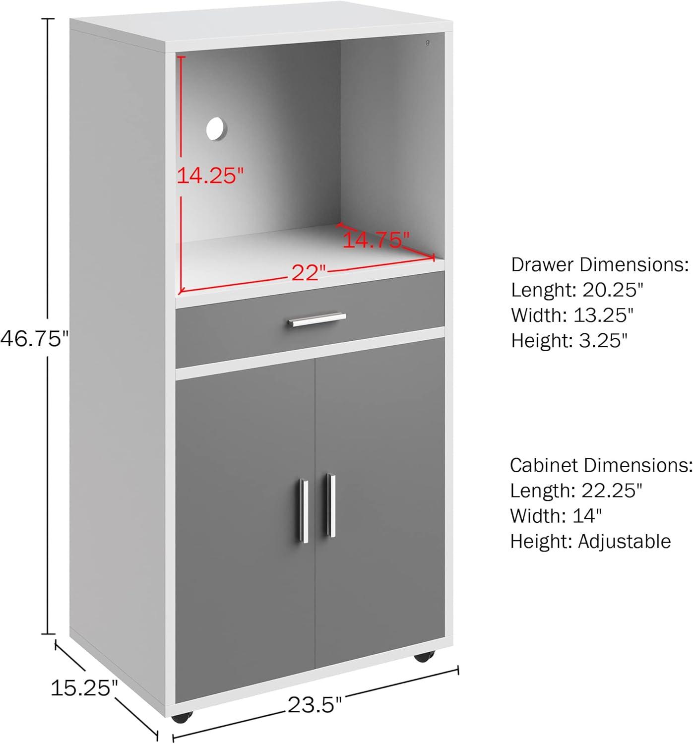 imageMicrowave Stand with Storage Rolling White Cabinet with Doors Drawer and Locking Wheels Freestanding Wood Cart by Lavish Home White and OakWhite and Gray