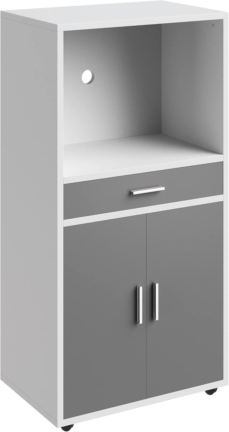 imageMicrowave Stand with Storage Rolling White Cabinet with Doors Drawer and Locking Wheels Freestanding Wood Cart by Lavish Home White and OakWhite and Gray