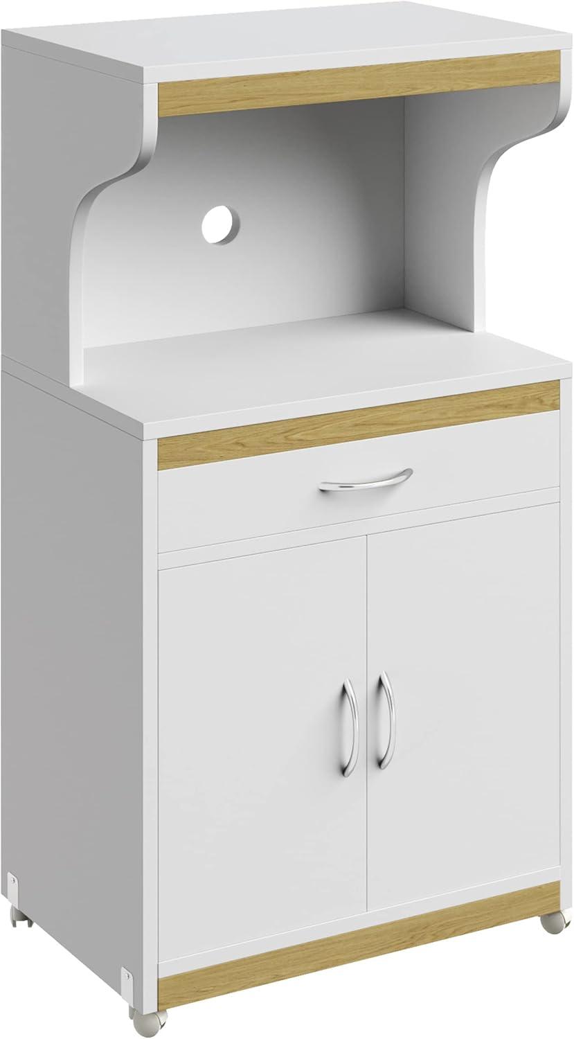 imageMicrowave Stand with Storage Rolling White Cabinet with Doors Drawer and Locking Wheels Freestanding Wood Cart by Lavish Home White and OakWhite and Oak