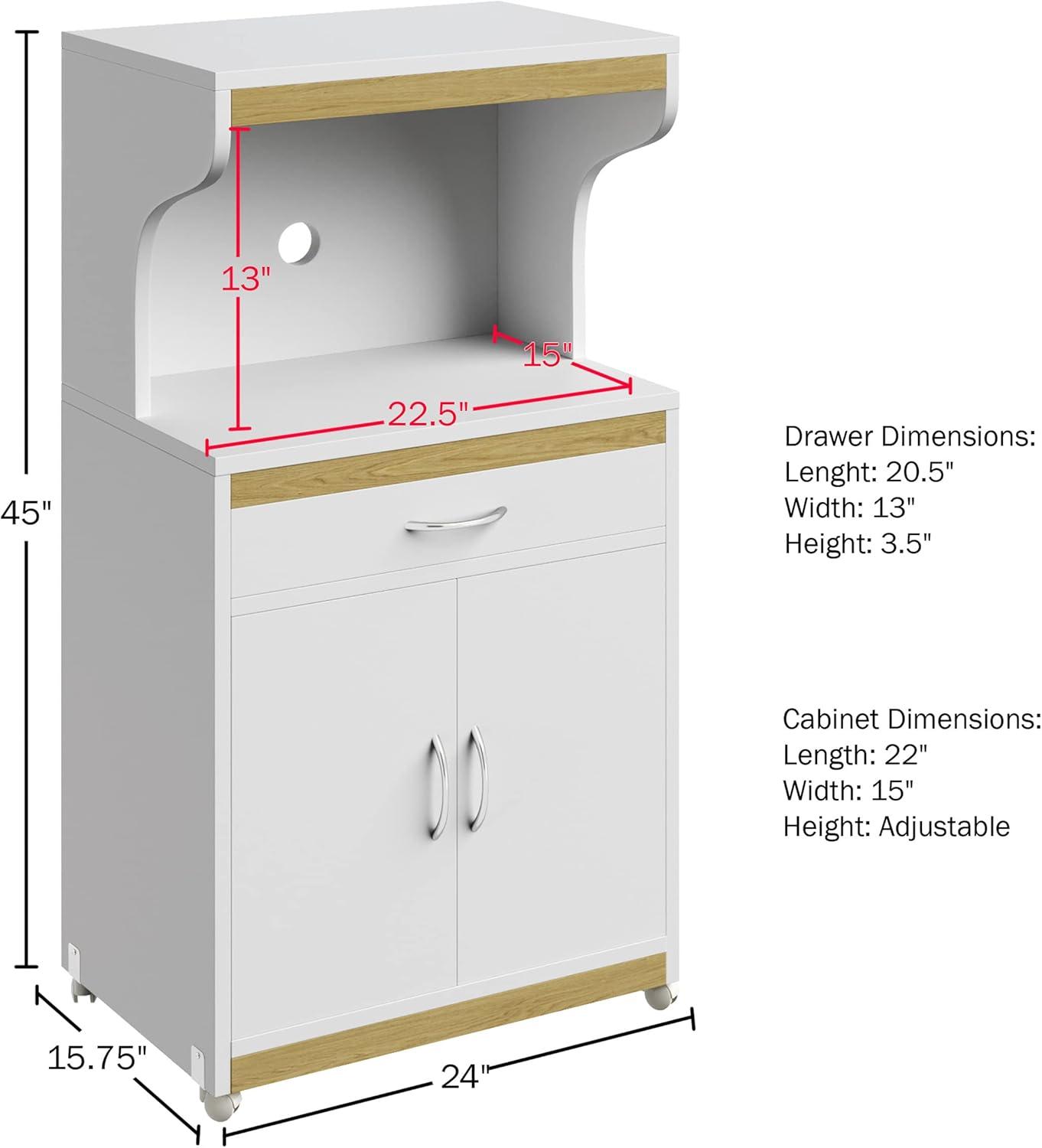 imageMicrowave Stand with Storage Rolling White Cabinet with Doors Drawer and Locking Wheels Freestanding Wood Cart by Lavish Home White and OakWhite and Oak