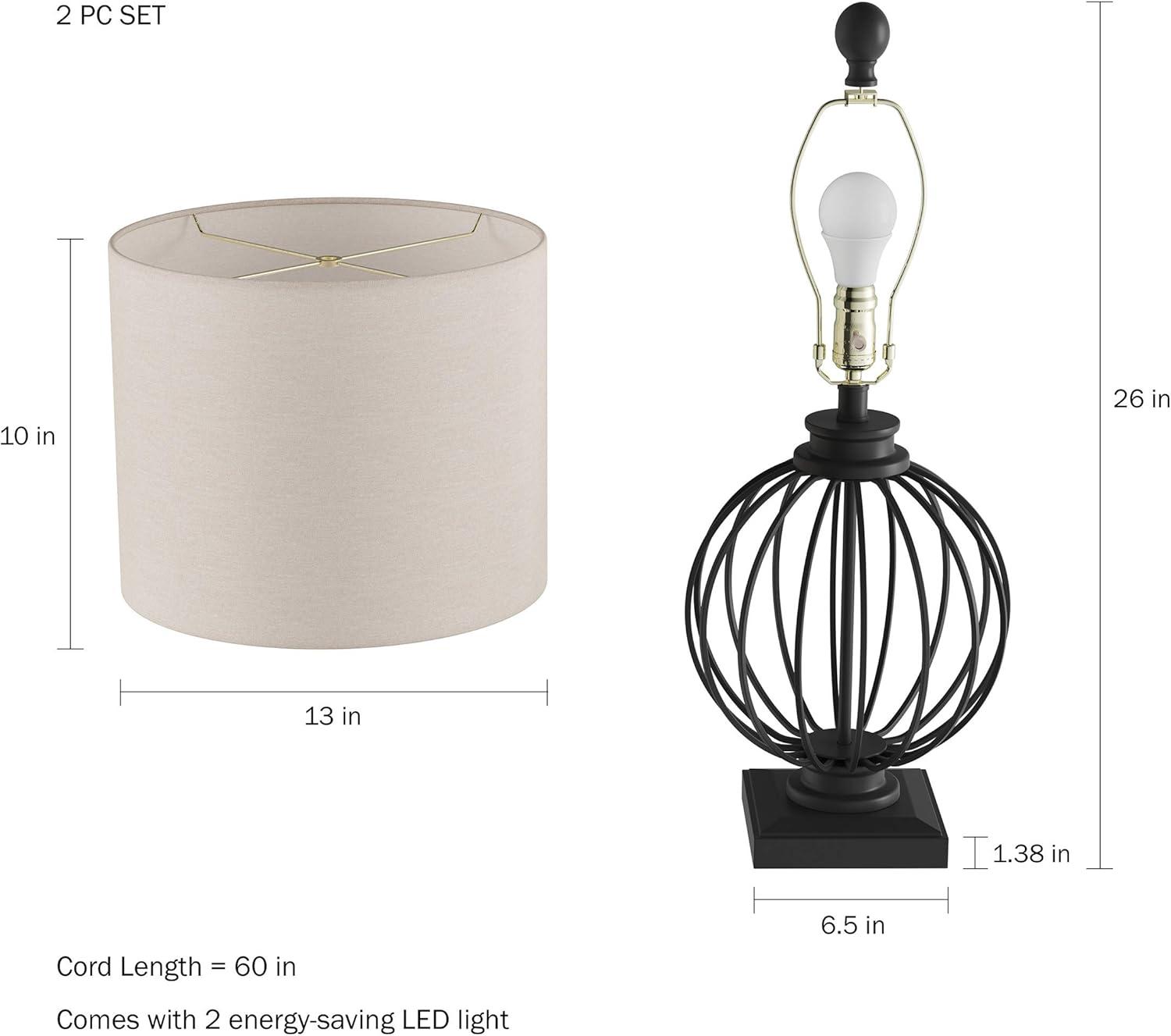 imageModern Table Lamps Set of 2 Wrought Iron Open Cage Lights with LED Bulbs Rustic Farmhouse Style for Living Room or Bedroom by Lavish Home Black