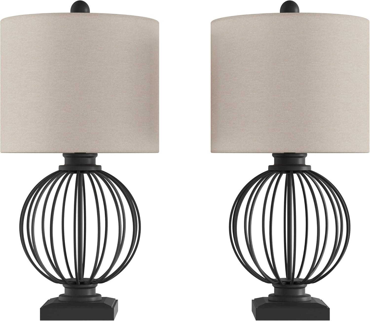 imageModern Table Lamps Set of 2 Wrought Iron Open Cage Lights with LED Bulbs Rustic Farmhouse Style for Living Room or Bedroom by Lavish Home Black