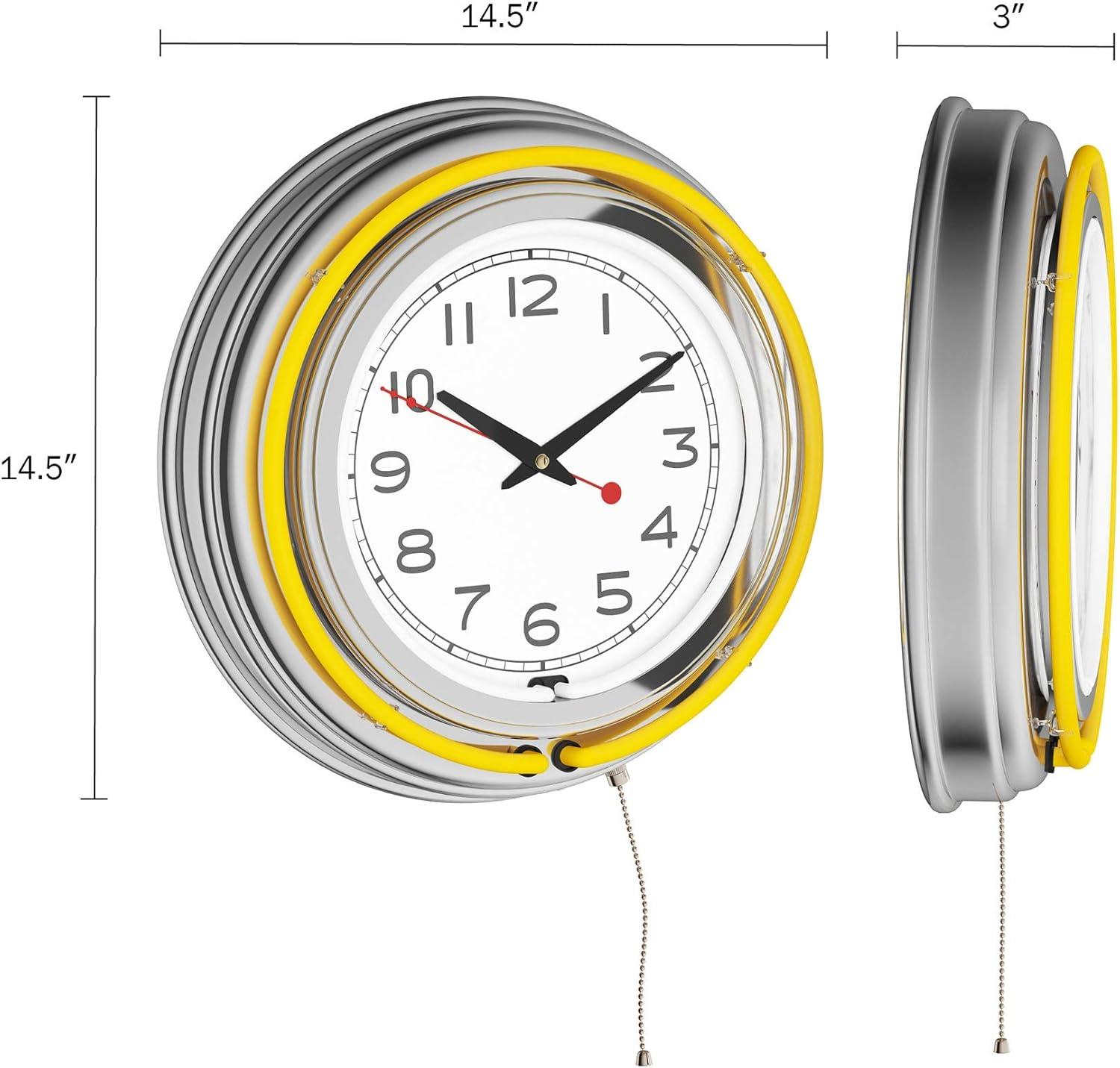imageNeon Wall Clock 14 Round Double Light Ring Dual Power Analog Quartz Timepiece Retro Dcor for Bar Garage ampamp Game Room by Lavish Home Yellow