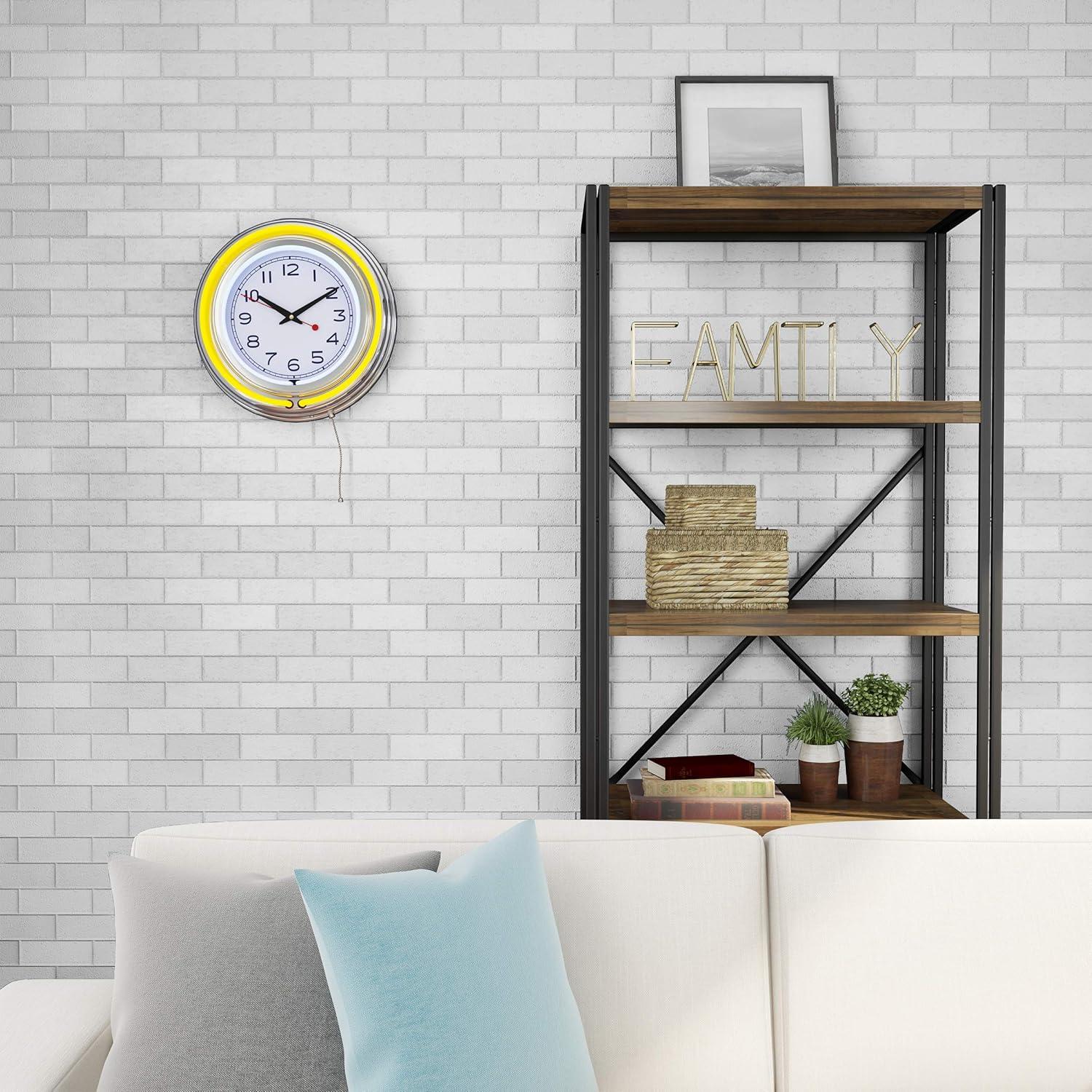 imageNeon Wall Clock 14 Round Double Light Ring Dual Power Analog Quartz Timepiece Retro Dcor for Bar Garage ampamp Game Room by Lavish Home Yellow