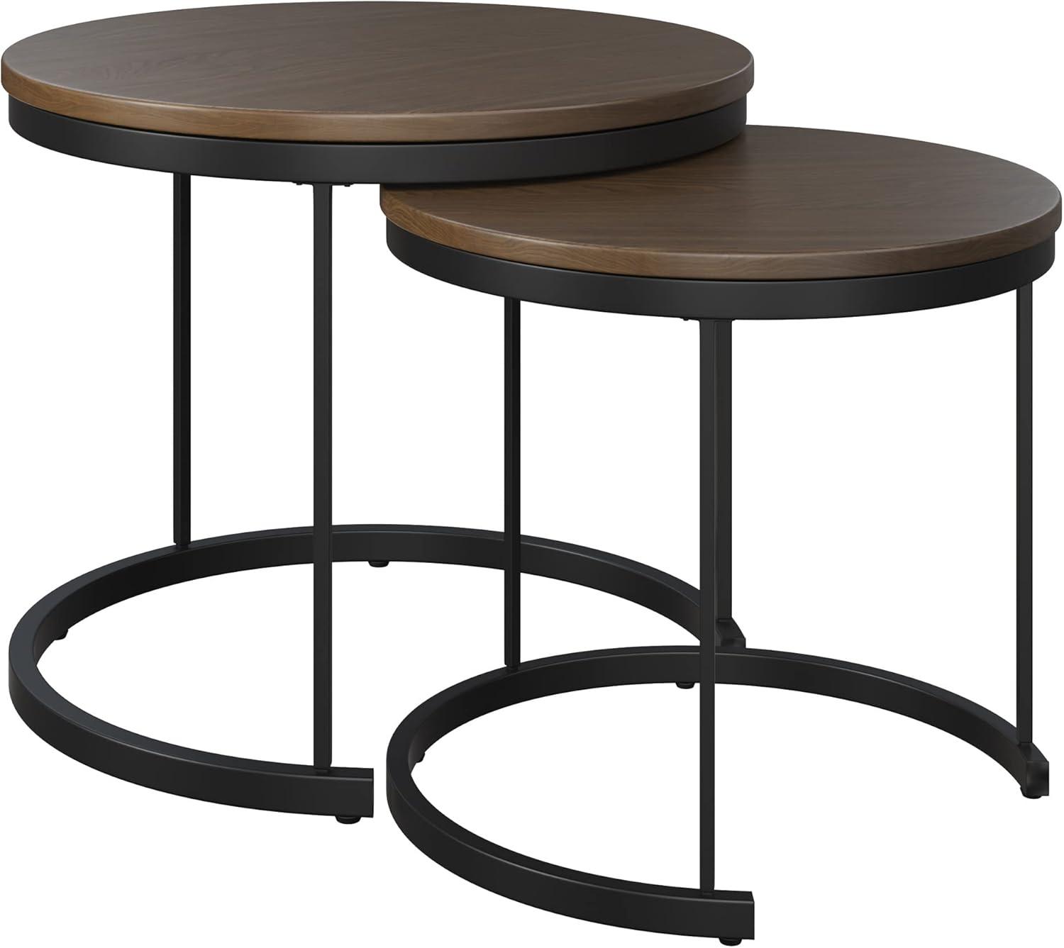 imageNesting Coffee Table Set Set of 2 Small Round Tables Nest Together for Saving Space Modern Industrial Living Room Tables by Lavish Home Brown