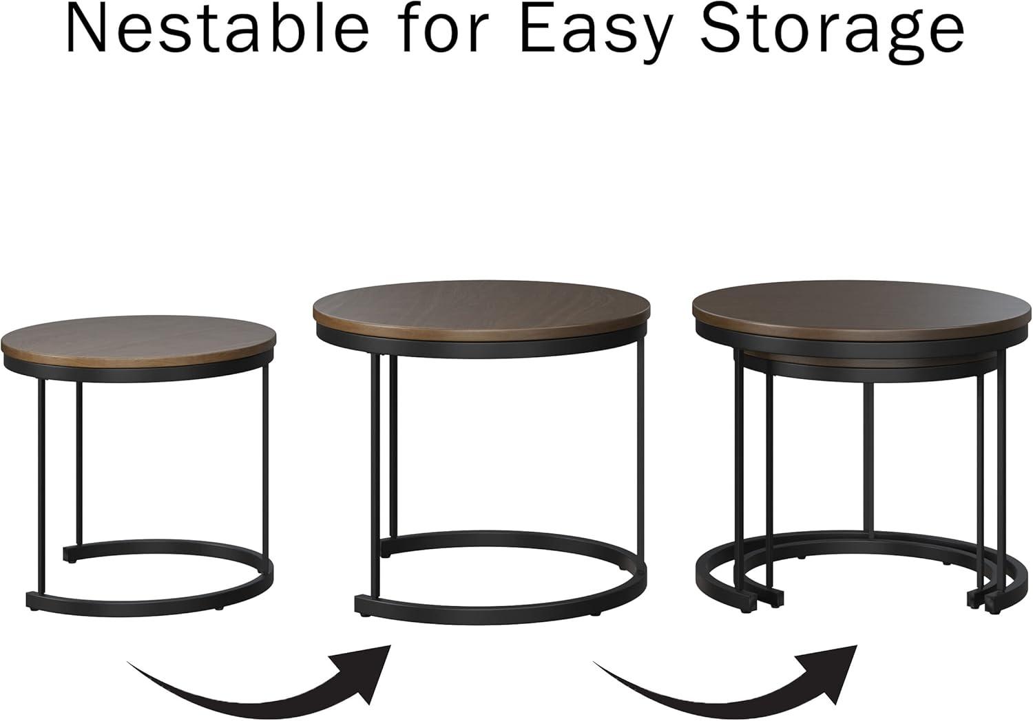 imageNesting Coffee Table Set Set of 2 Small Round Tables Nest Together for Saving Space Modern Industrial Living Room Tables by Lavish Home Brown