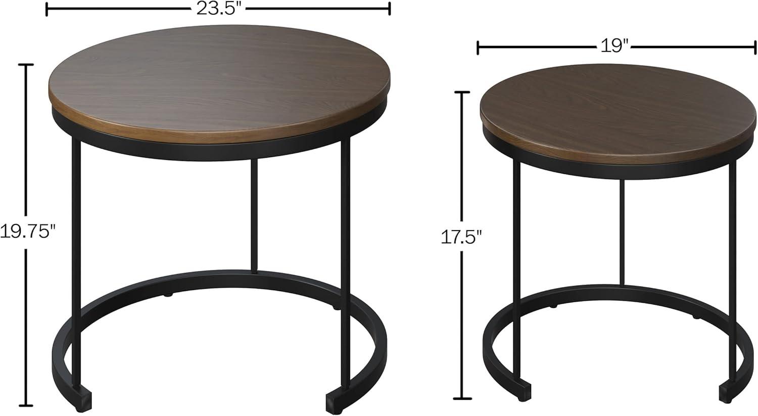 imageNesting Coffee Table Set Set of 2 Small Round Tables Nest Together for Saving Space Modern Industrial Living Room Tables by Lavish Home Brown