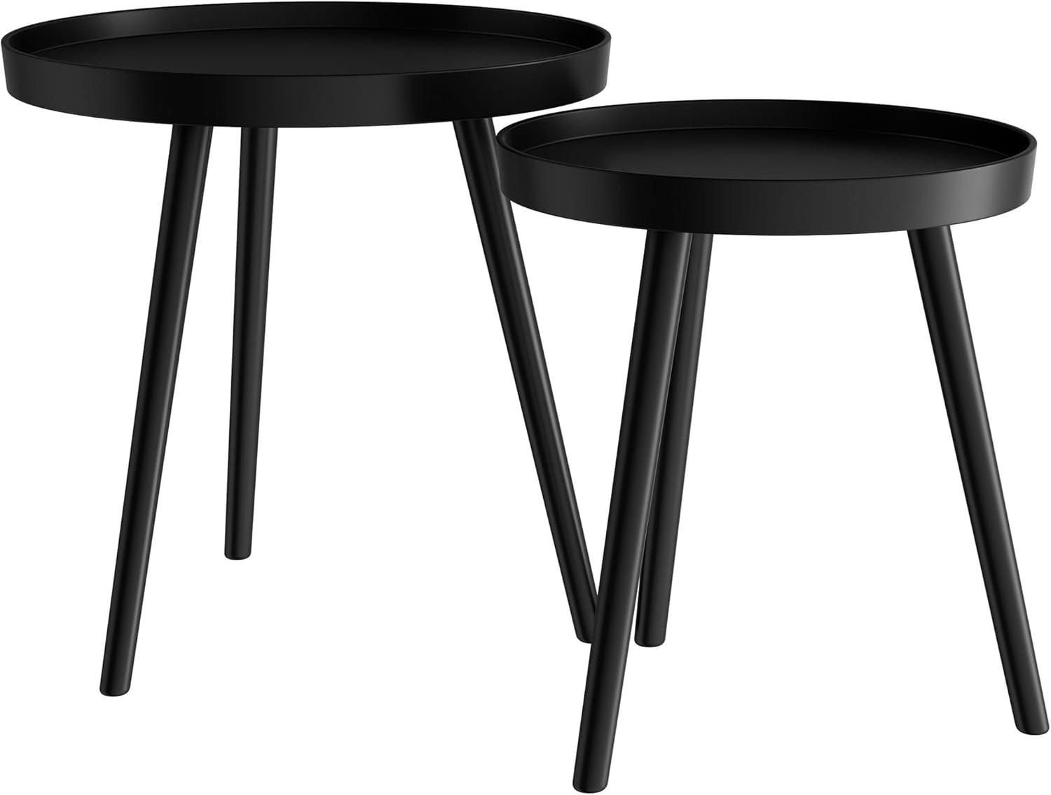 imageNesting Side Tables Set of 2 Round End Tables for Living Room Bedroom or Home Office Accent Table Set with Tray Tops MidCentury Modern Living Room Furniture by Lavish Home BlackBlack