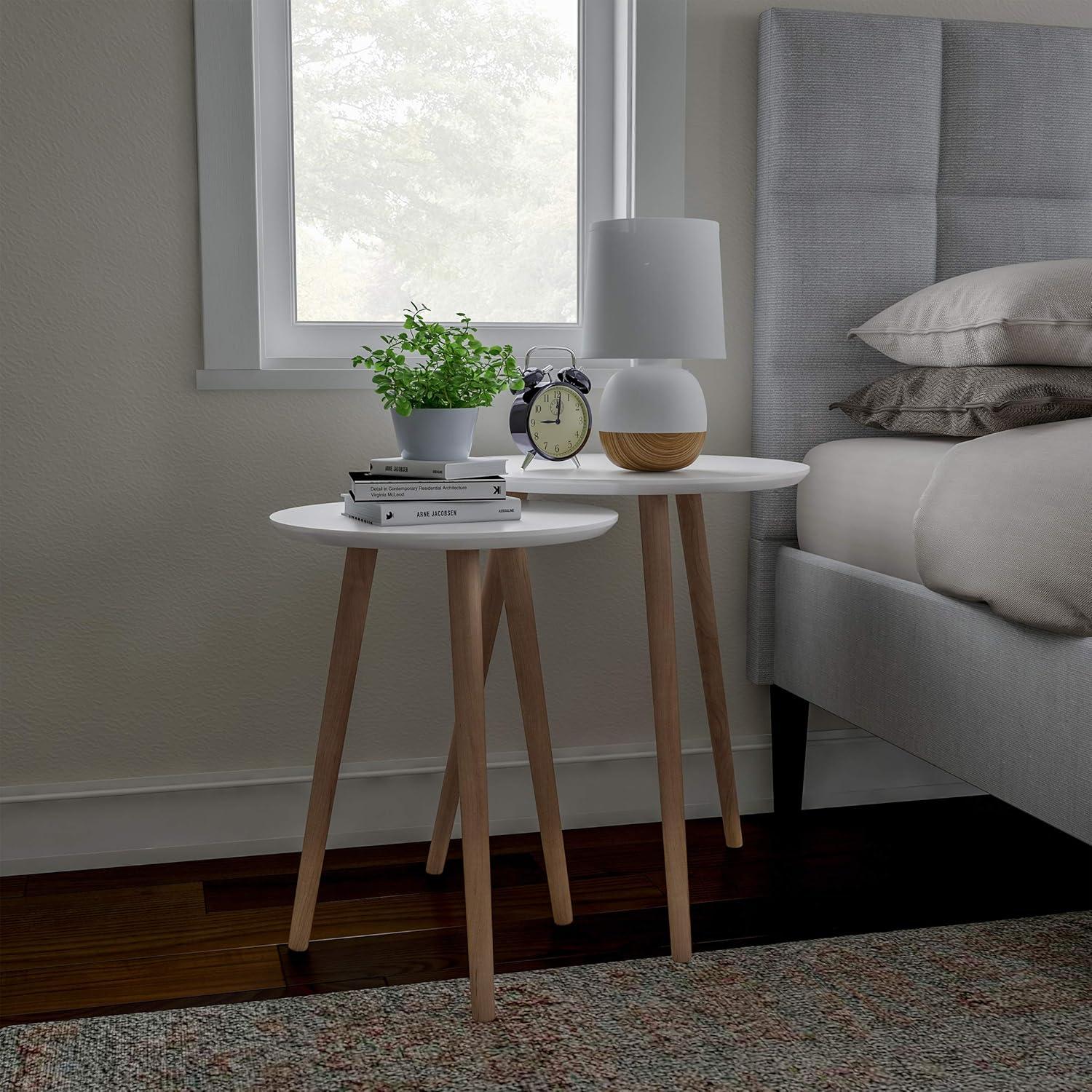 imageNesting Side Tables Set of 2 Round End Tables for Living Room Bedroom or Home Office Accent Table Set with Tray Tops MidCentury Modern Living Room Furniture by Lavish Home BlackWhiteNatural