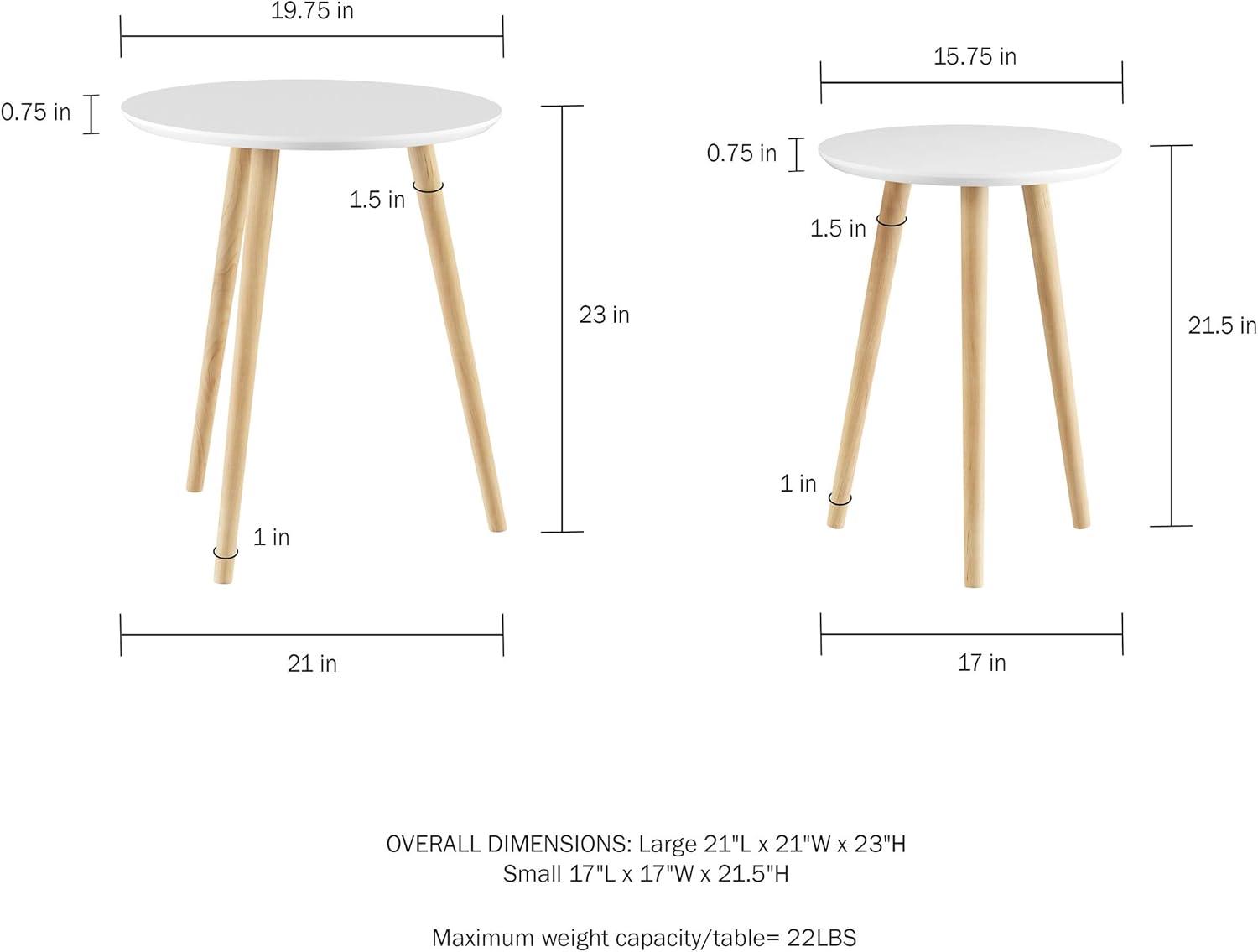 imageNesting Side Tables Set of 2 Round End Tables for Living Room Bedroom or Home Office Accent Table Set with Tray Tops MidCentury Modern Living Room Furniture by Lavish Home BlackWhiteNatural