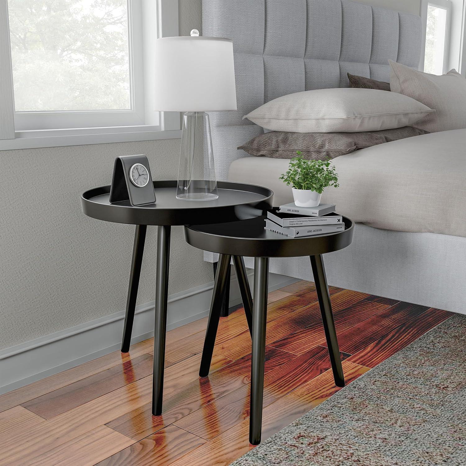 imageNesting Side Tables Set of 2 Round End Tables for Living Room Bedroom or Home Office Accent Table Set with Tray Tops MidCentury Modern Living Room Furniture by Lavish Home BlackBlack