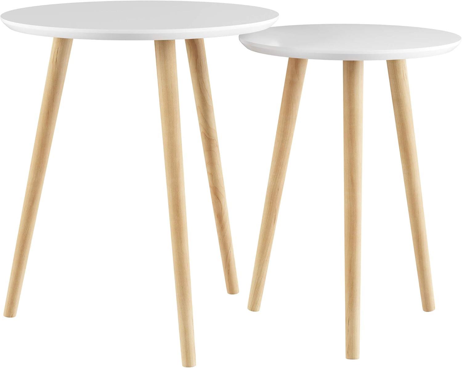 imageNesting Side Tables Set of 2 Round End Tables for Living Room Bedroom or Home Office Accent Table Set with Tray Tops MidCentury Modern Living Room Furniture by Lavish Home BlackWhiteNatural