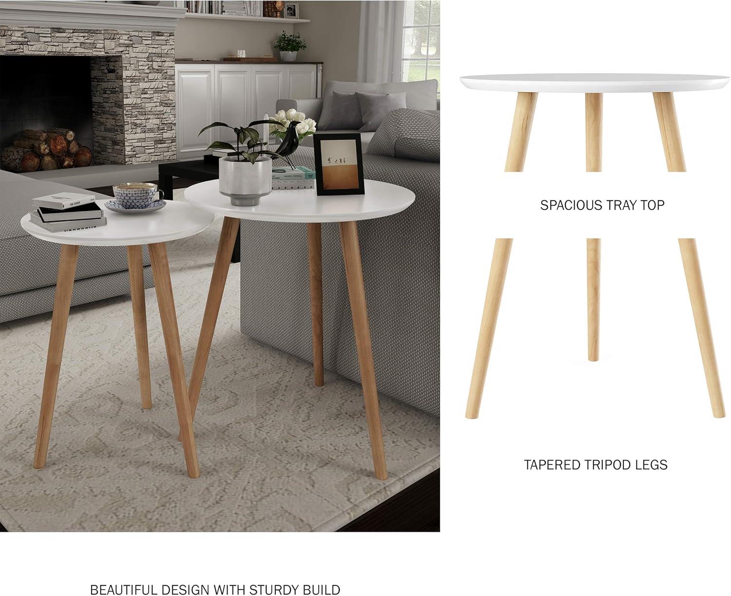 imageNesting Side Tables Set of 2 Round End Tables for Living Room Bedroom or Home Office Accent Table Set with Tray Tops MidCentury Modern Living Room Furniture by Lavish Home BlackWhiteNatural