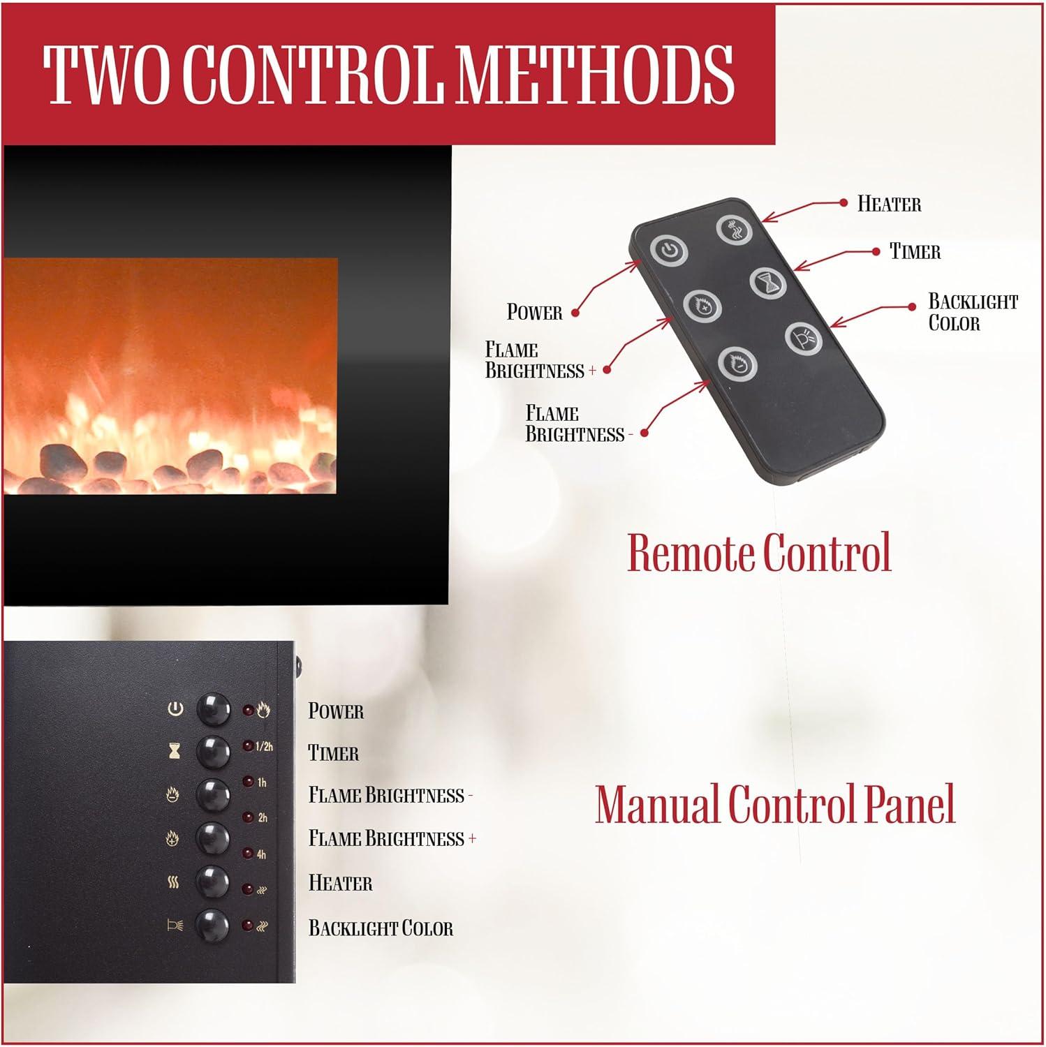 imageNorthwest Electric Fireplace 30 Inch Wall Mounted Fireplace 13 Backlight Colors and Remote Controlled LED Flames Heat and Brightness Black