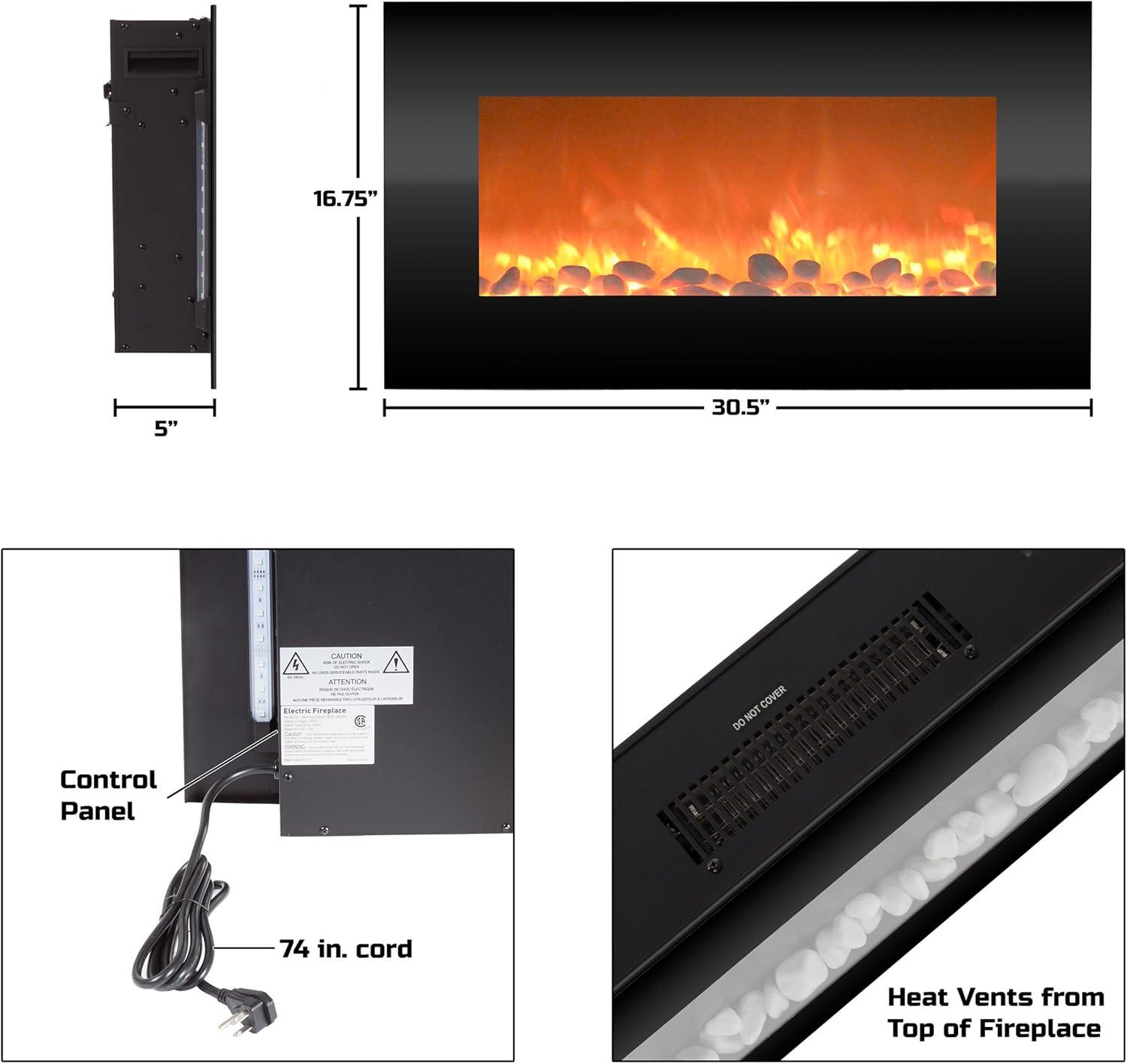imageNorthwest Electric Fireplace 30 Inch Wall Mounted Fireplace 13 Backlight Colors and Remote Controlled LED Flames Heat and Brightness Black