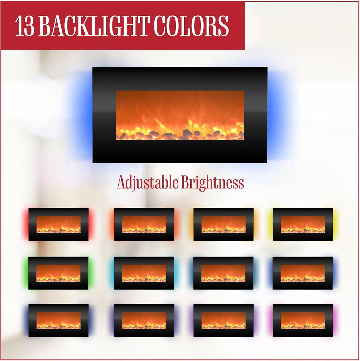 imageNorthwest Electric Fireplace 30 Inch Wall Mounted Fireplace 13 Backlight Colors and Remote Controlled LED Flames Heat and Brightness Black