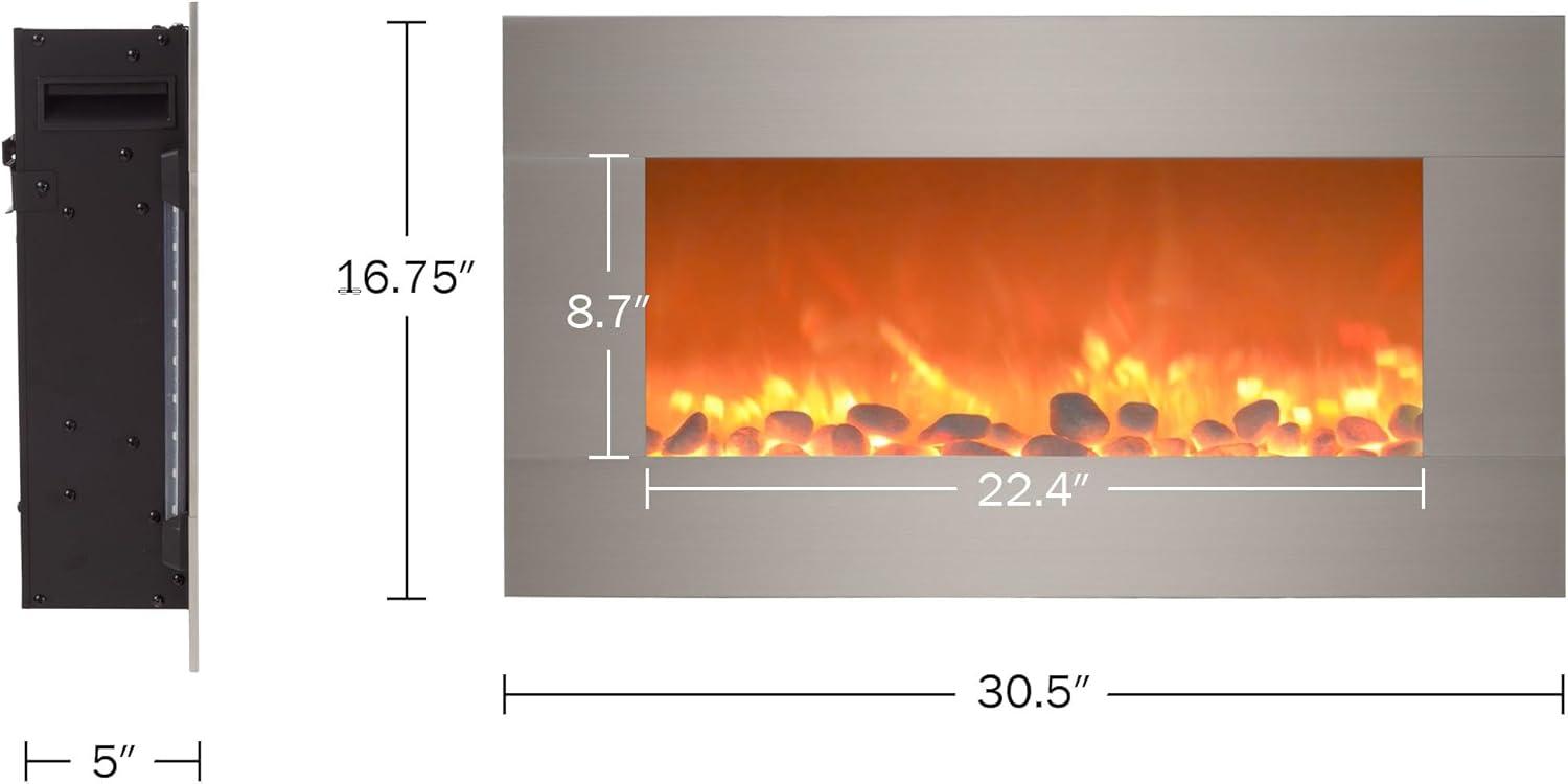 imageNorthwest Electric Fireplace Heater 30 Inch Wall Mounted Fireplace 13 Backlight Colors and Remote Controlled LED Flames Heat and Brightness Silver