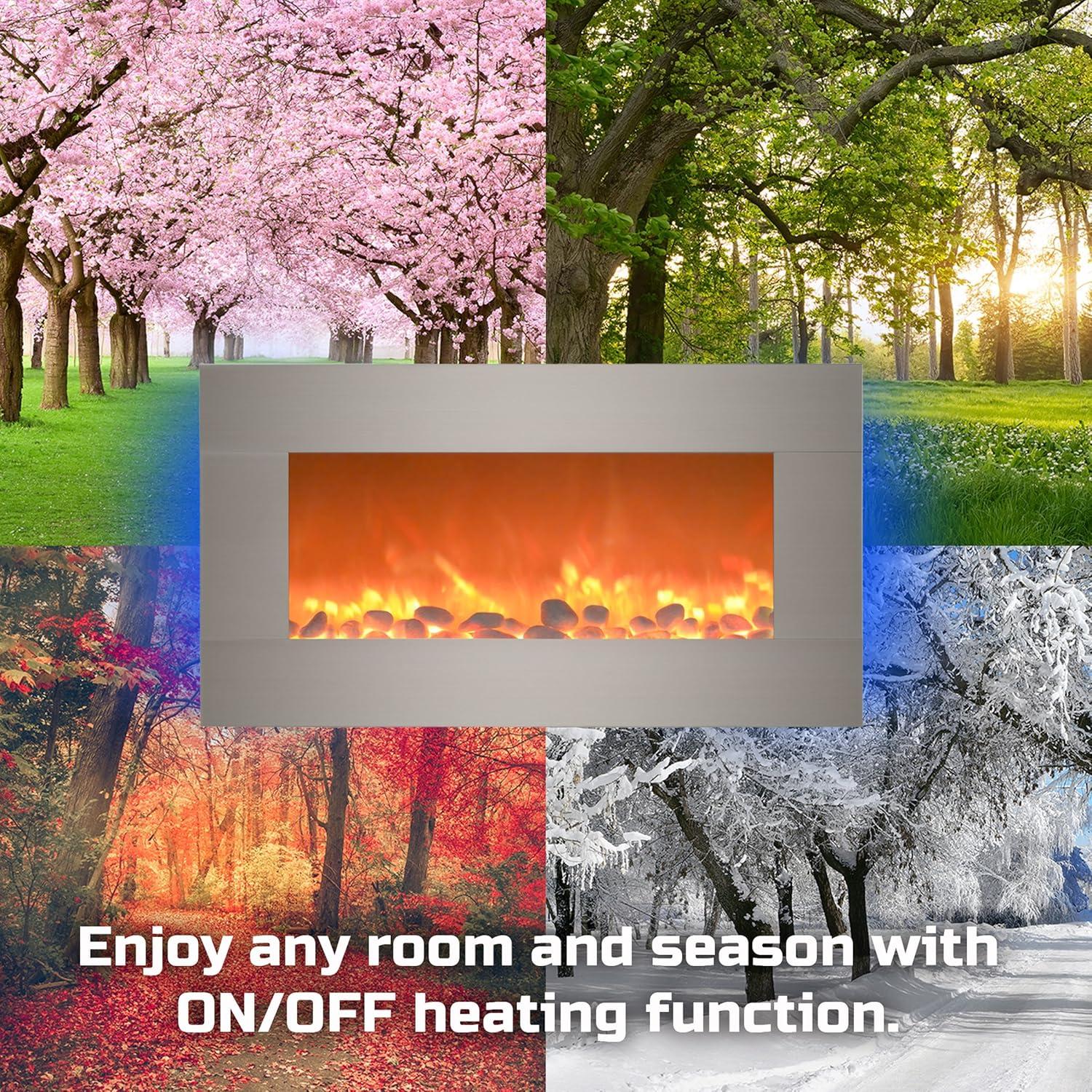 imageNorthwest Electric Fireplace Heater 30 Inch Wall Mounted Fireplace 13 Backlight Colors and Remote Controlled LED Flames Heat and Brightness Silver