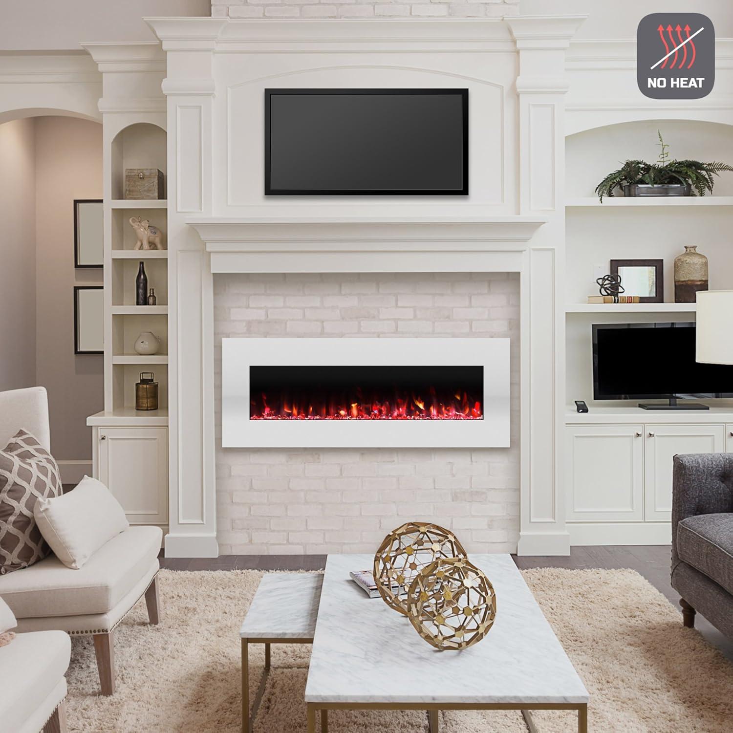 imageNorthwest Wall Mounted Electric Fireplace 50Inch HeatFree Wall Mounted Fireplace with 10 Color Changing LED Flames 3 Background Options and Remote Control White50 White No Heat