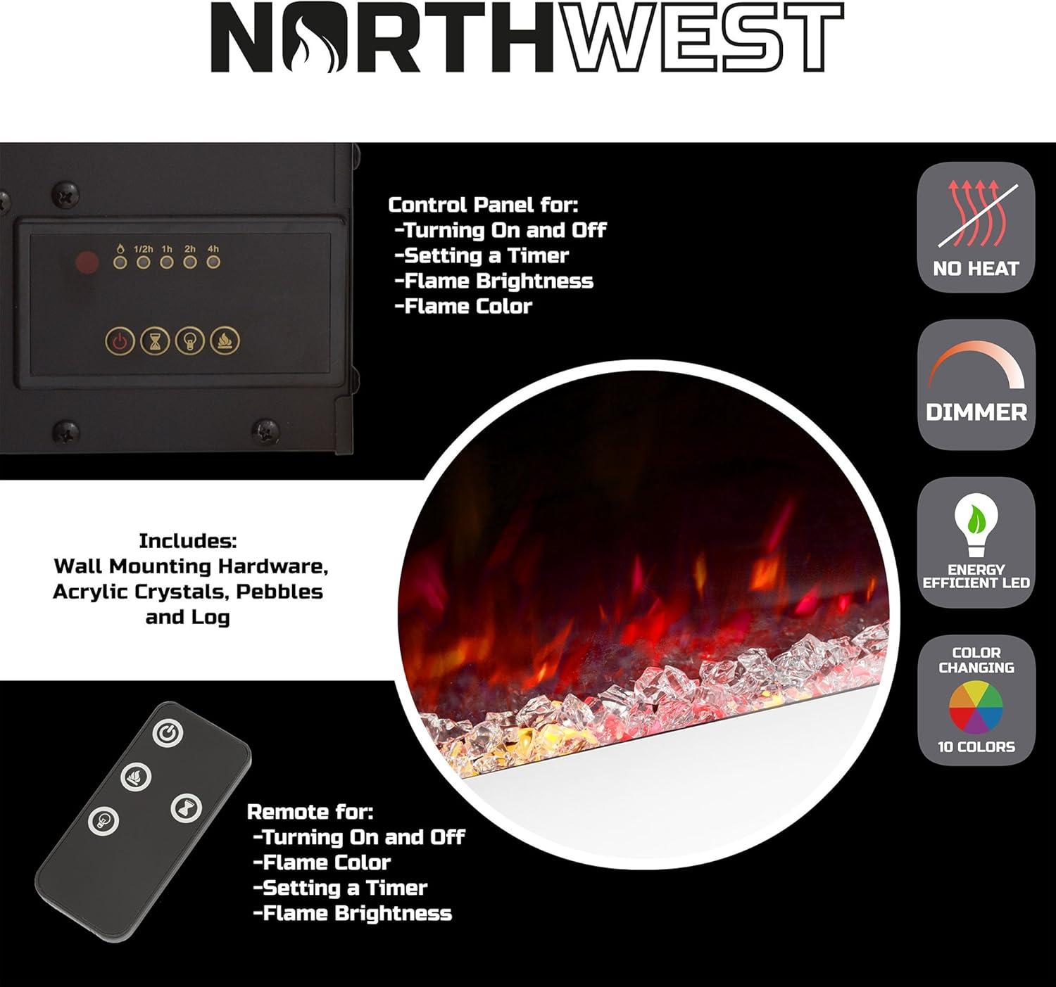imageNorthwest Wall Mounted Electric Fireplace 50Inch HeatFree Wall Mounted Fireplace with 10 Color Changing LED Flames 3 Background Options and Remote Control White50 White No Heat