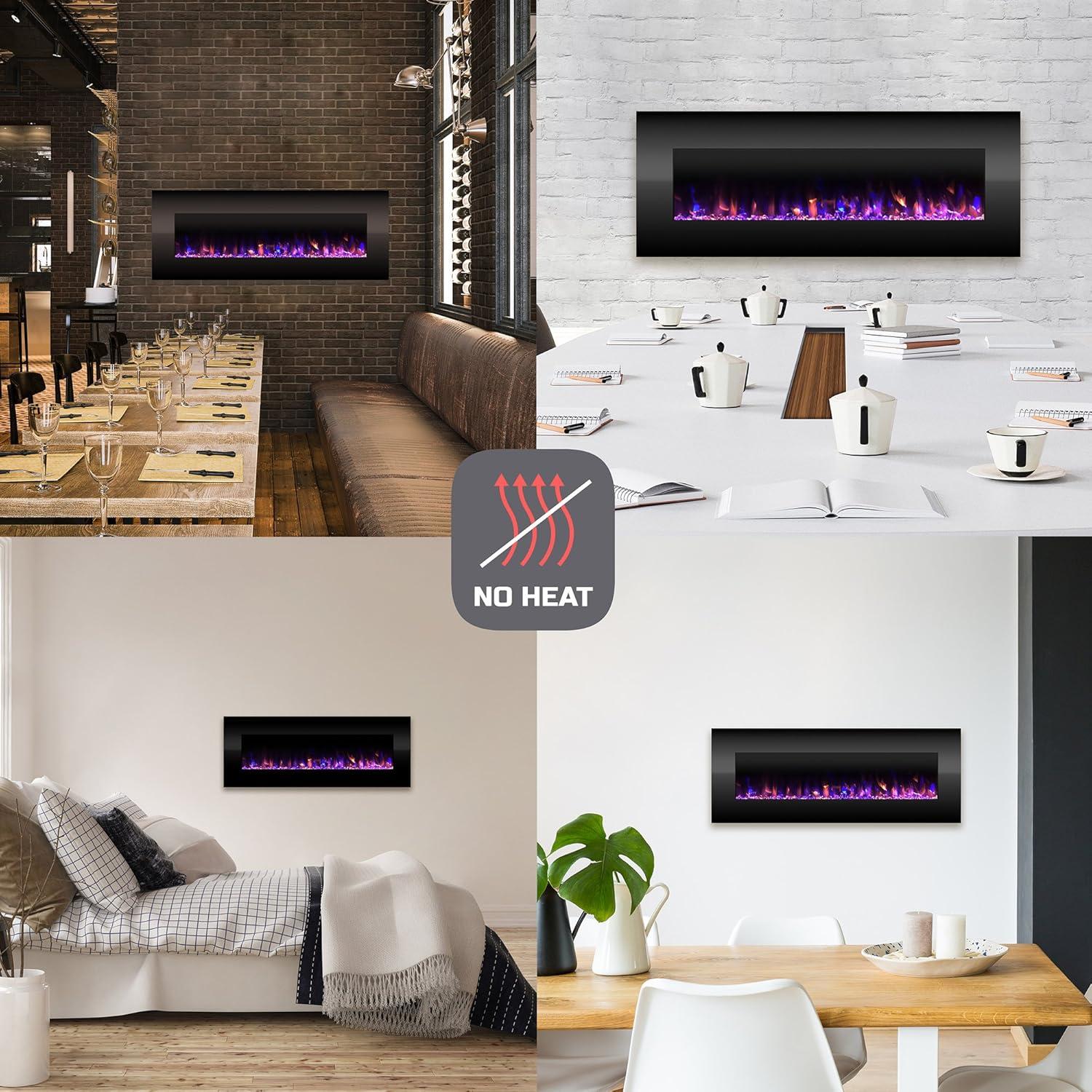 imageNorthwest Wall Mounted Electric Fireplace 50Inch HeatFree Wall Mounted Fireplace with 10 Color Changing LED Flames 3 Background Options and Remote Control White54 Black No Heat