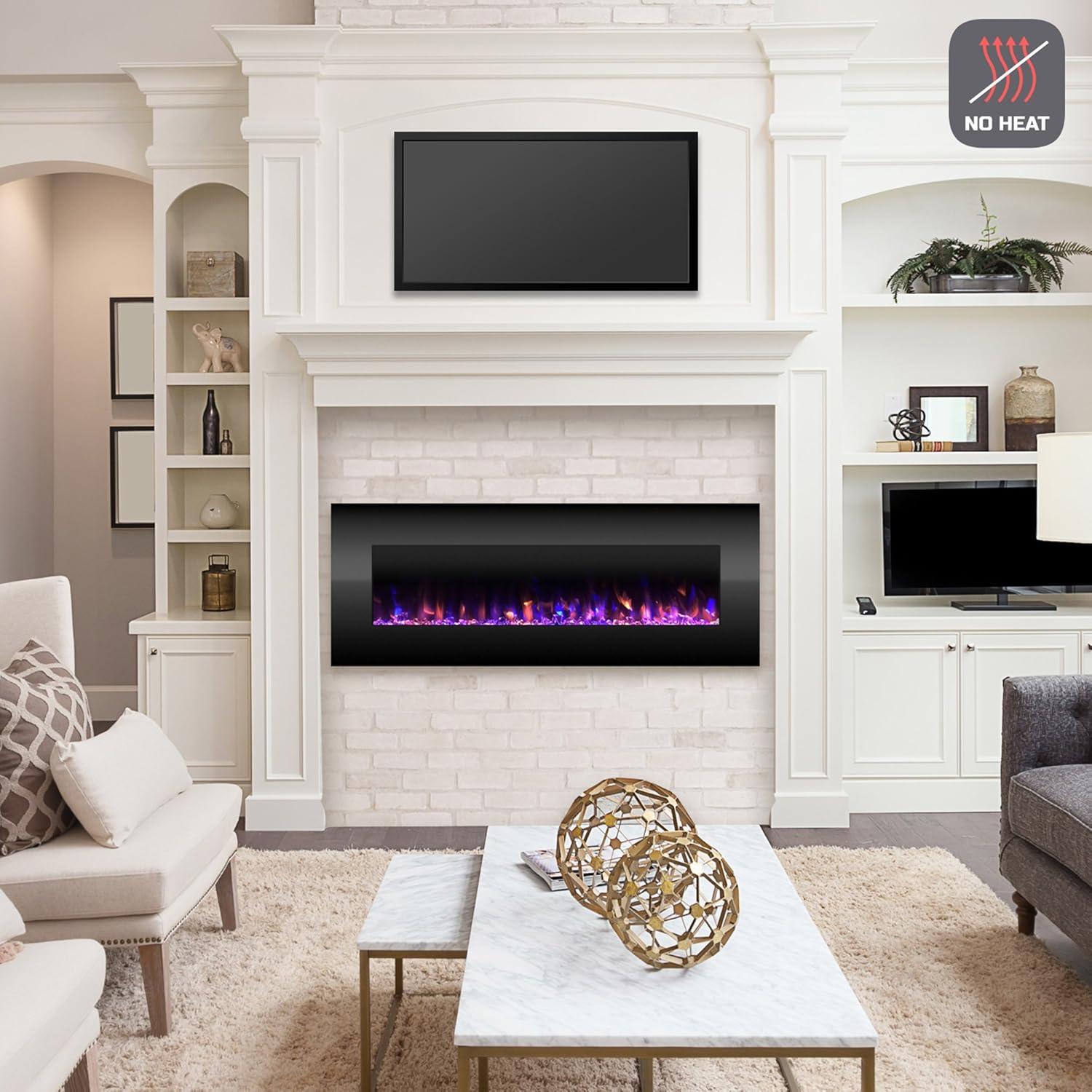 imageNorthwest Wall Mounted Electric Fireplace 50Inch HeatFree Wall Mounted Fireplace with 10 Color Changing LED Flames 3 Background Options and Remote Control White54 Black No Heat