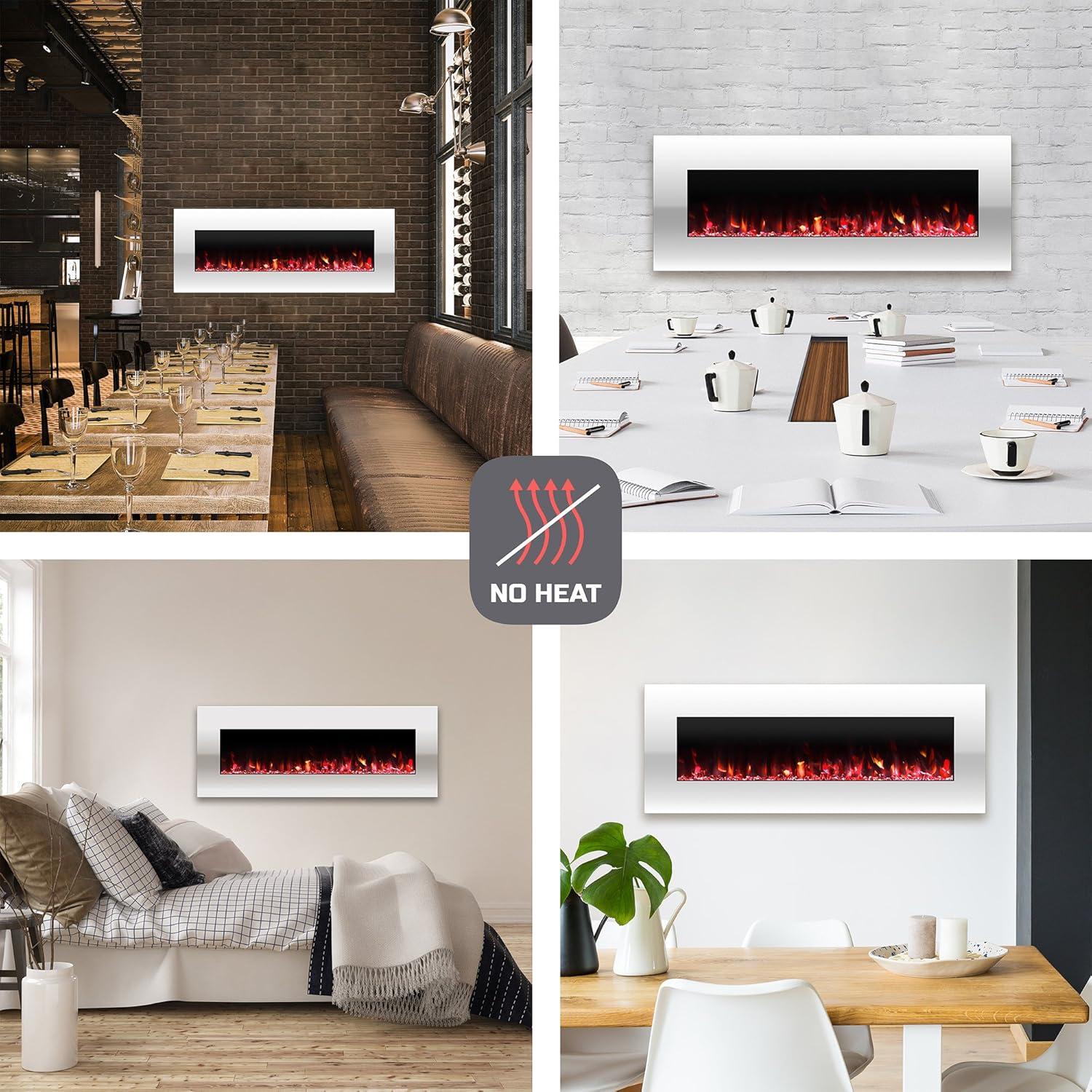 imageNorthwest Wall Mounted Electric Fireplace 50Inch HeatFree Wall Mounted Fireplace with 10 Color Changing LED Flames 3 Background Options and Remote Control White50 White No Heat