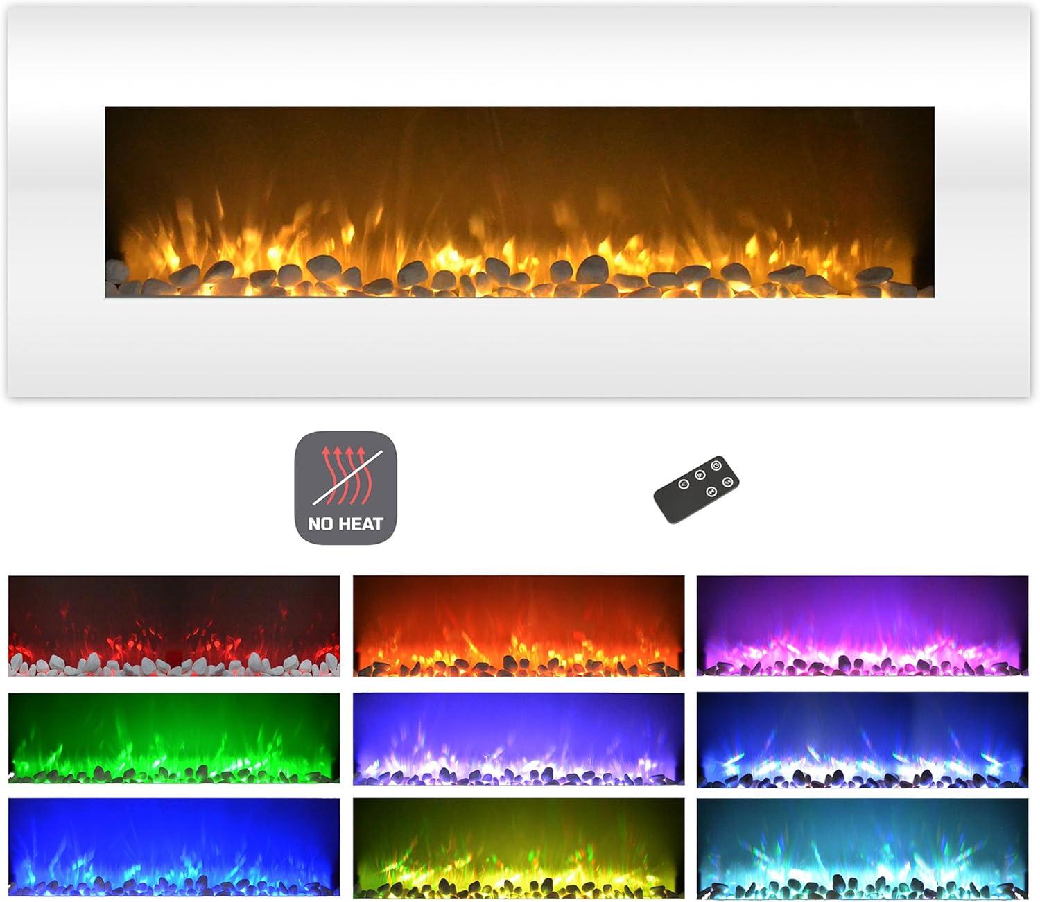 imageNorthwest Wall Mounted Electric Fireplace 50Inch HeatFree Wall Mounted Fireplace with 10 Color Changing LED Flames 3 Background Options and Remote Control White50 White No Heat