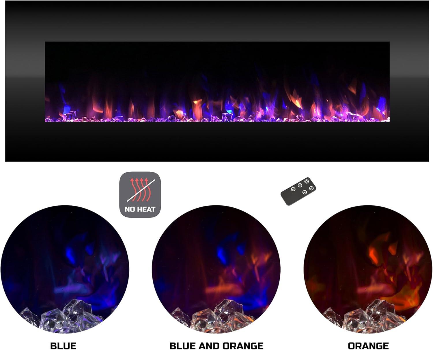imageNorthwest Wall Mounted Electric Fireplace 50Inch HeatFree Wall Mounted Fireplace with 10 Color Changing LED Flames 3 Background Options and Remote Control White54 Black No Heat