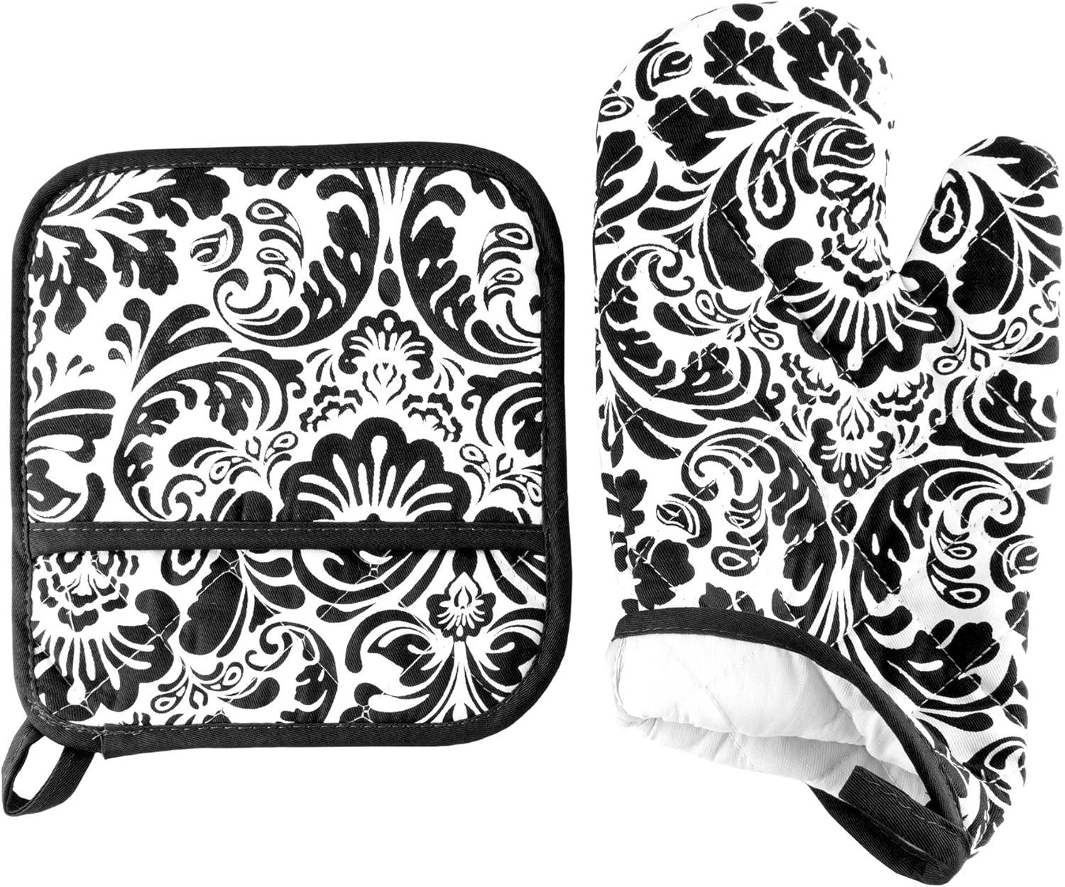 imageOven Mitt And Pot Holder Set Quilted And Flame And Heat Resistant By Lavish Home BlueBlack