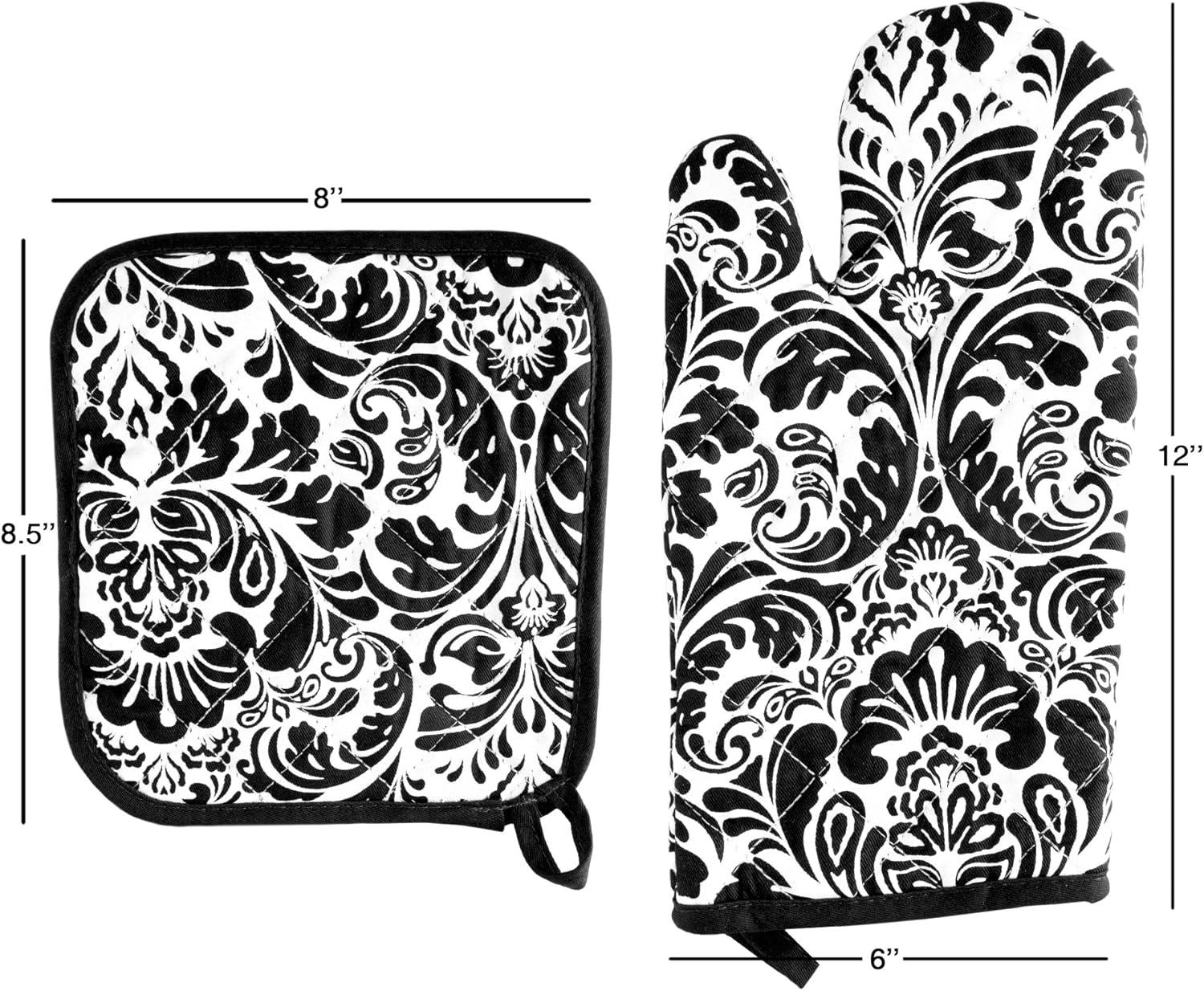 imageOven Mitt And Pot Holder Set Quilted And Flame And Heat Resistant By Lavish Home BlueBlack
