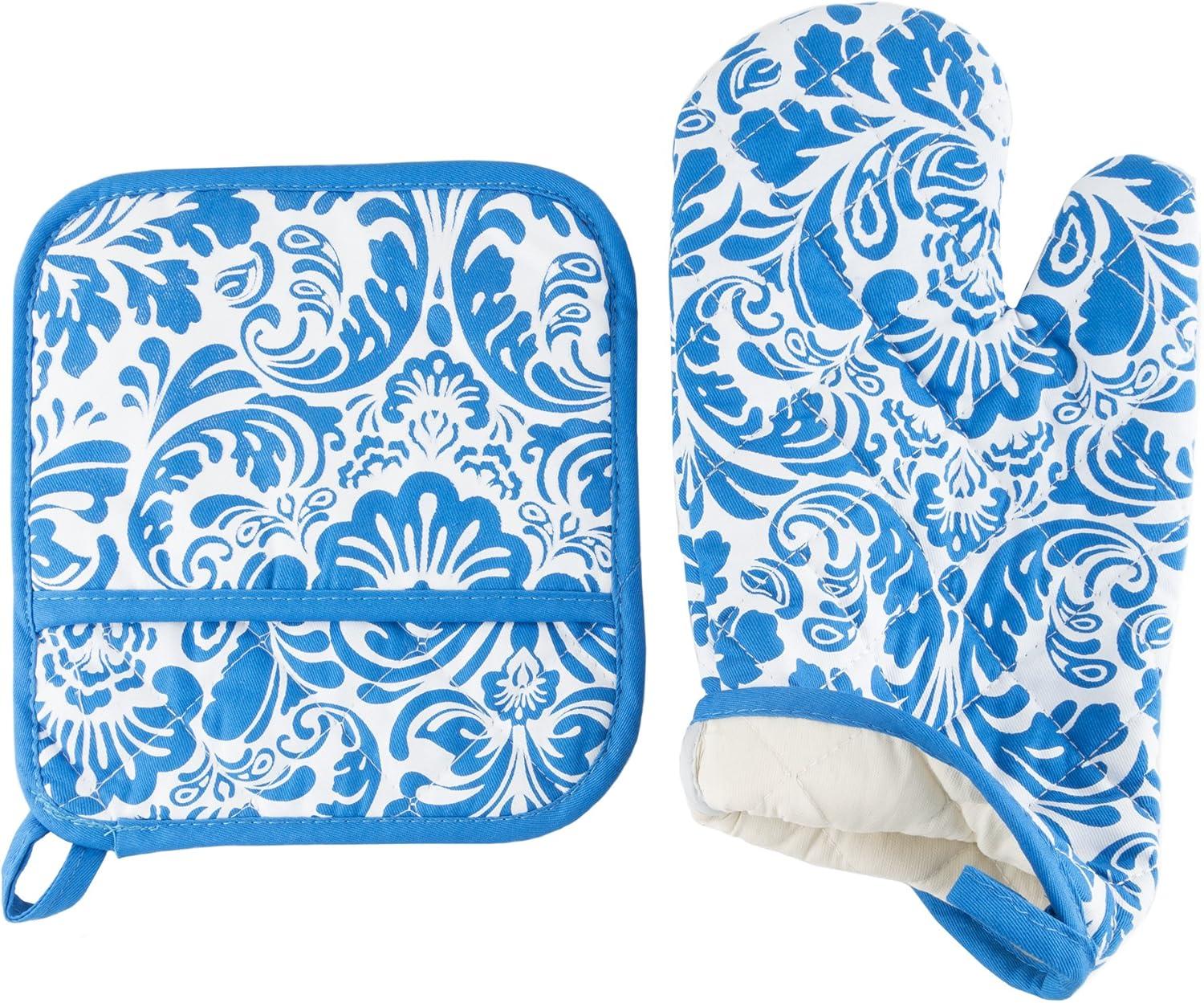 imageOven Mitt And Pot Holder Set Quilted And Flame And Heat Resistant By Lavish Home BlueBlue