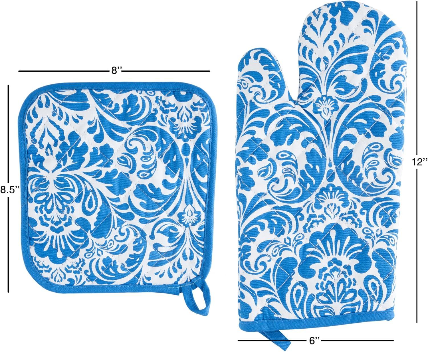 imageOven Mitt And Pot Holder Set Quilted And Flame And Heat Resistant By Lavish Home BlueBlue
