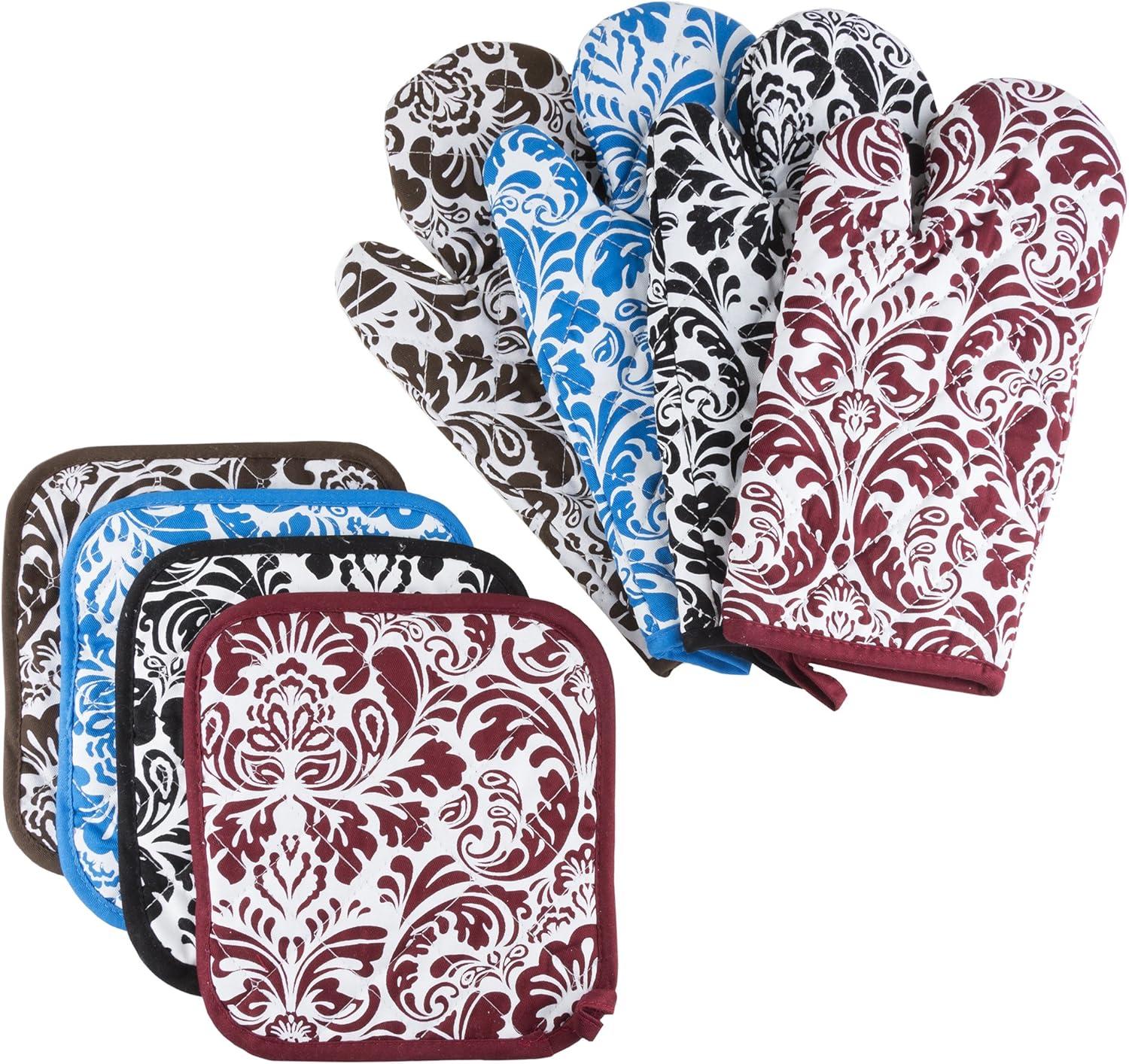 imageOven Mitt And Pot Holder Set Quilted And Flame And Heat Resistant By Lavish Home BlueBlue