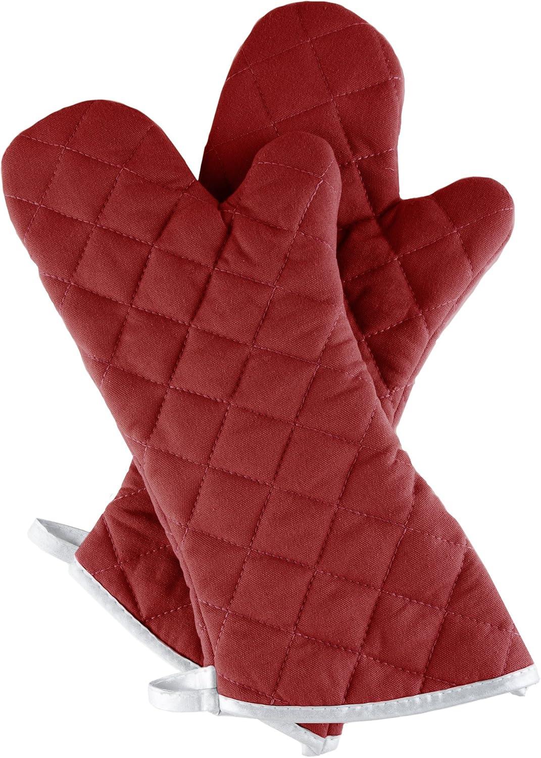 imageOven Mitts Set of 2 Oversized Quilted Mittens Flame and Heat Resistant By Lavish Home BlackBurgundy