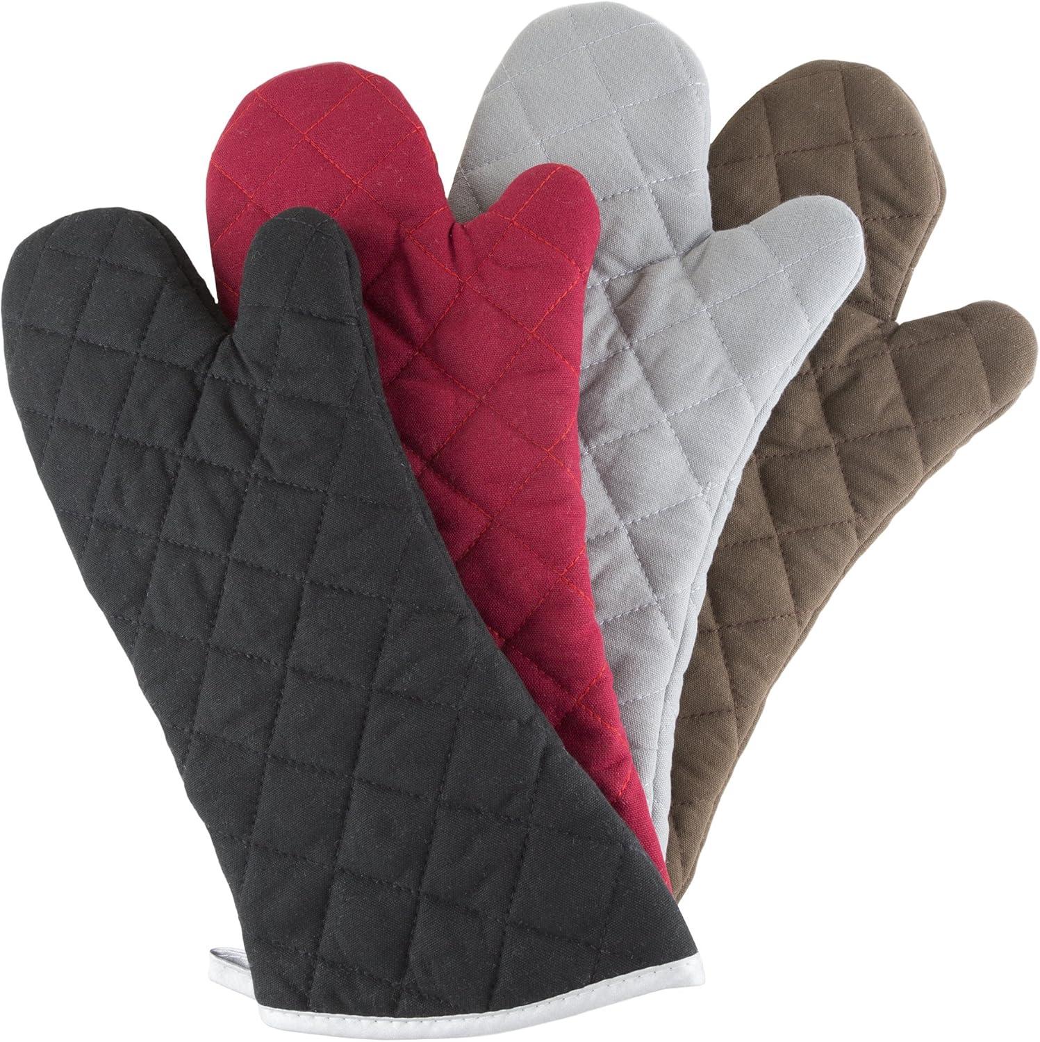 imageOven Mitts Set of 2 Oversized Quilted Mittens Flame and Heat Resistant By Lavish Home BlackBurgundy